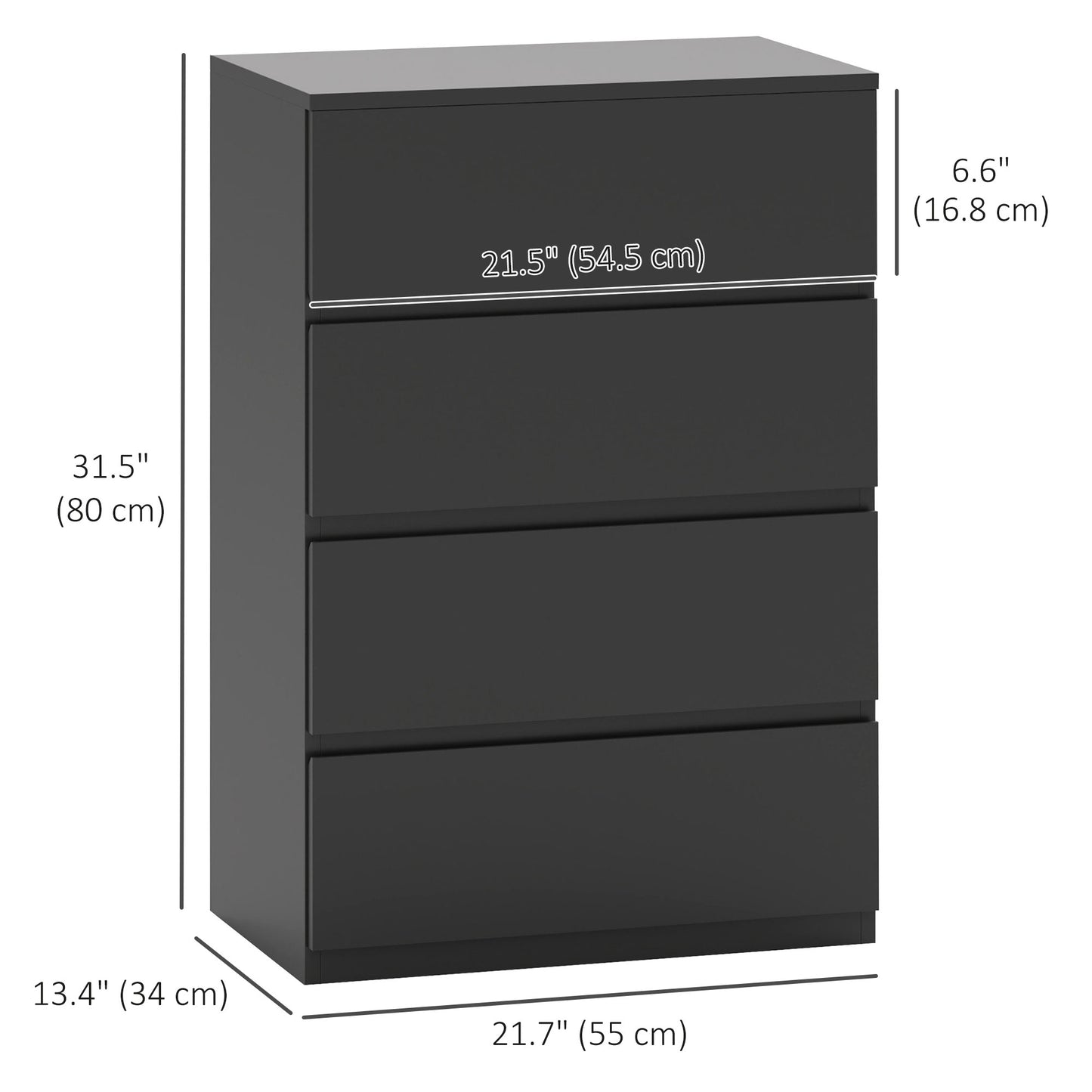 4 Drawer Chest Storage Cupboard Freestanding Drawer Unit, Black Storage Cabinets at Gallery Canada