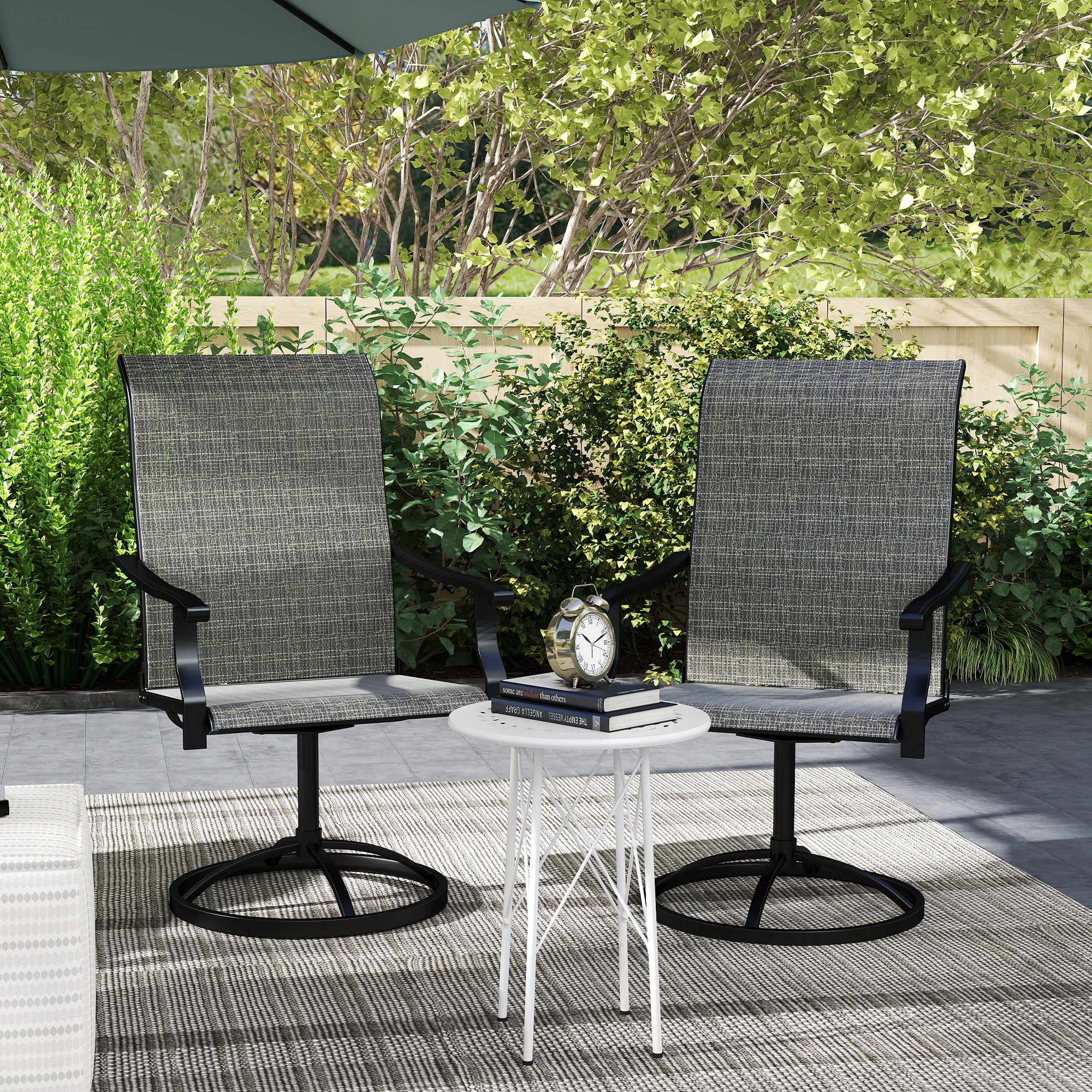 Outdoor Swivel Dining Chairs Set of 2, High Back Swivel Chairs with All Weather Mesh for Deck, Backyard, Poolside, Grey Patio Chairs at Gallery Canada
