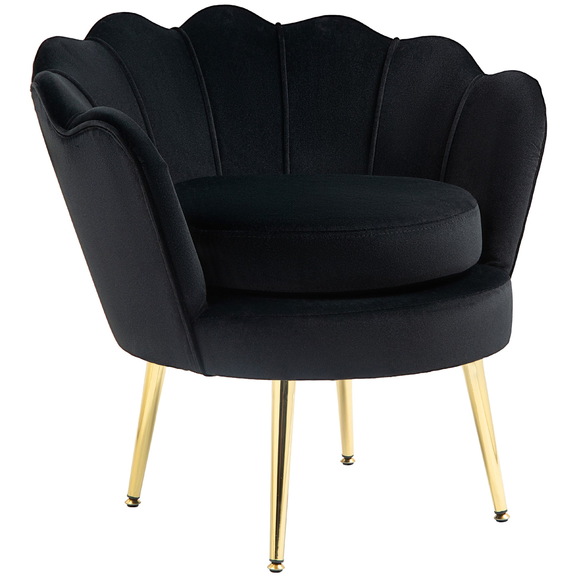 Modern Accent Chair, Velvet-Touch Fabric Leisure Club Chair with Gold Metal Legs for Bedroom, Black Accent Chairs at Gallery Canada