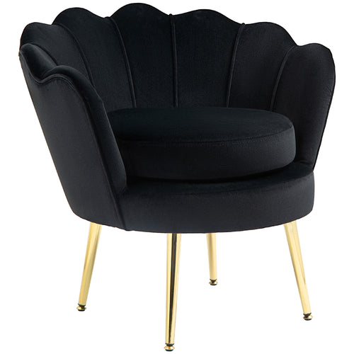 Modern Accent Chair, Velvet-Touch Fabric Leisure Club Chair with Gold Metal Legs for Bedroom, Black