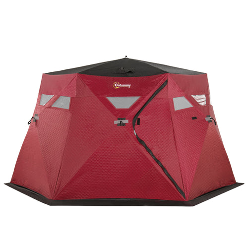 4 Person Insulated Ice Fishing Shelter, Pop-Up Portable Ice Fishing Tent with Carry Bag and Two Doors for -22℉, Red