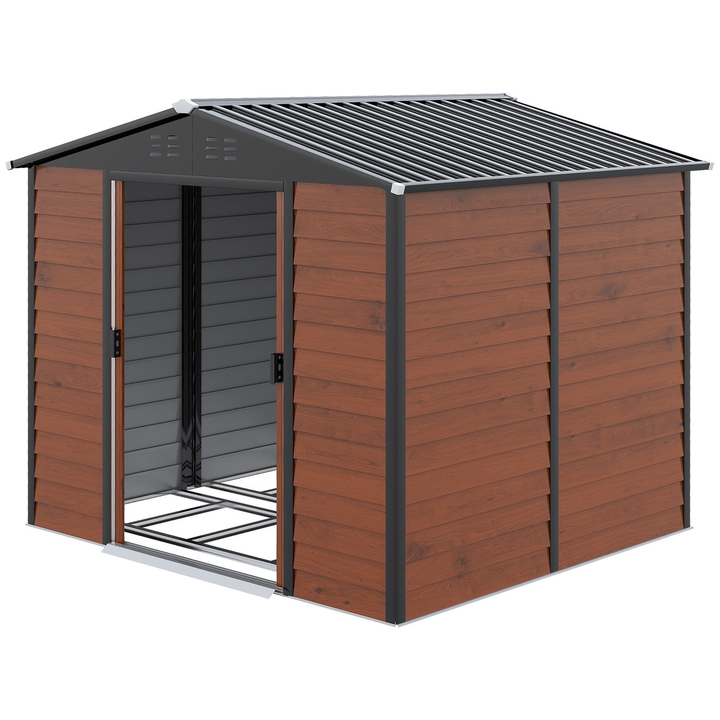 Galvanized Steel 8' x 7' Outdoor Storage Shed with Lockable Doors, Teak Sheds Teak  at Gallery Canada