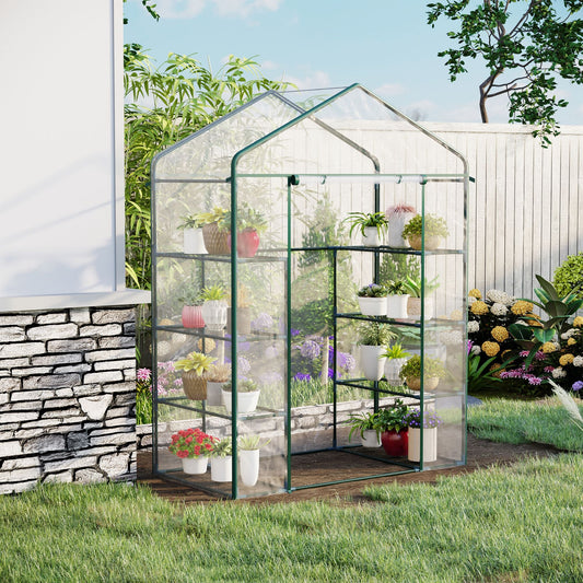 56" x 29" x 77" Portable Walk-in Greenhouse Garden Flower Plant Growing Warm House w/ 4 Tier Shelves and Roll Up Zippered Door, Transparent - Gallery Canada