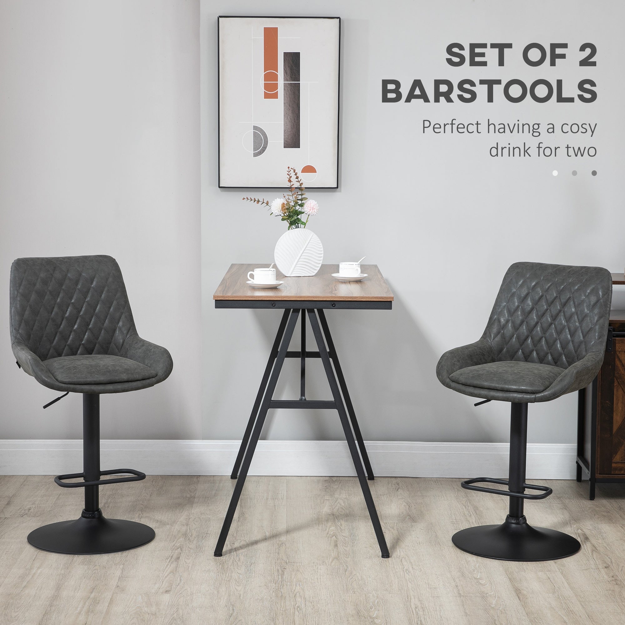 Retro Bar Stools Set of 2, Adjustable Kitchen Stool, Upholstered Bar Chairs with Back, Swivel Seat, Dark Grey Bar Stools   at Gallery Canada