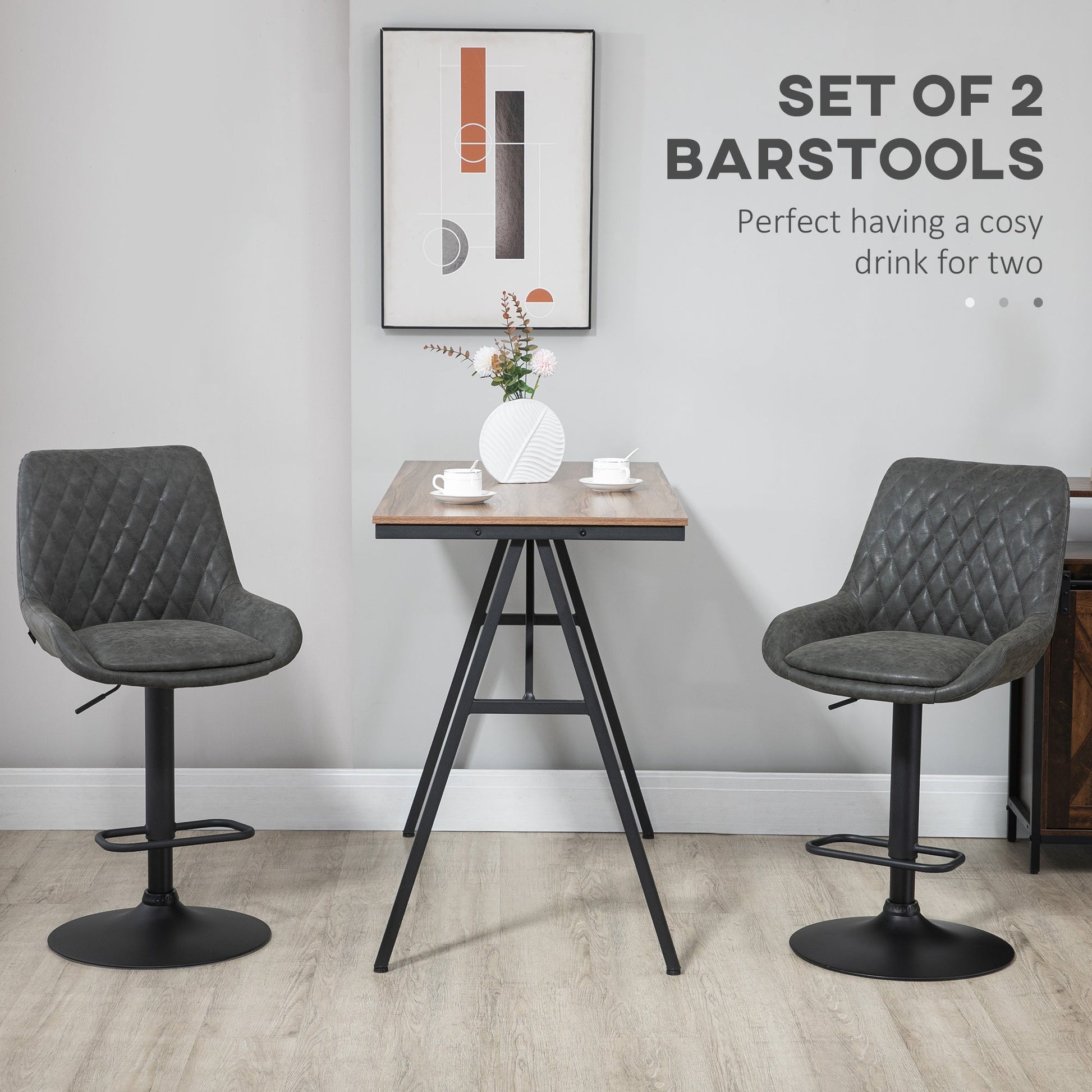 Retro Bar Stools Set of 2, Adjustable Kitchen Stool, Upholstered Bar Chairs with Back, Swivel Seat, Dark Grey Bar Stools   at Gallery Canada