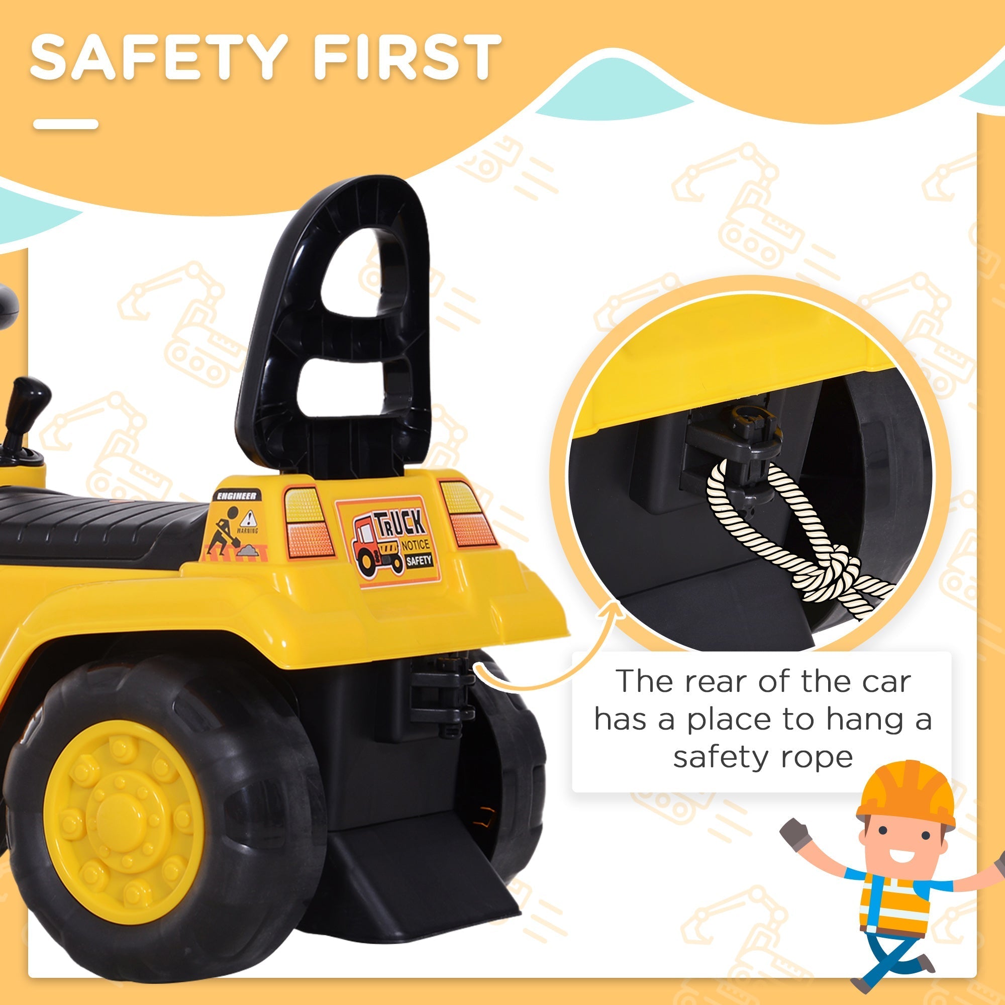 NO POWER 3 in 1 Ride On Toy Excavator Digger Scooter Pulling Cart Pretend Play Construction Truck Toy Excavators   at Gallery Canada