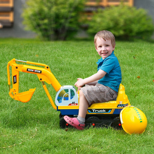 Electric Ride-On Excavator Digger Bulldozer Toy with Helmet for Ages 2-3, Yellow