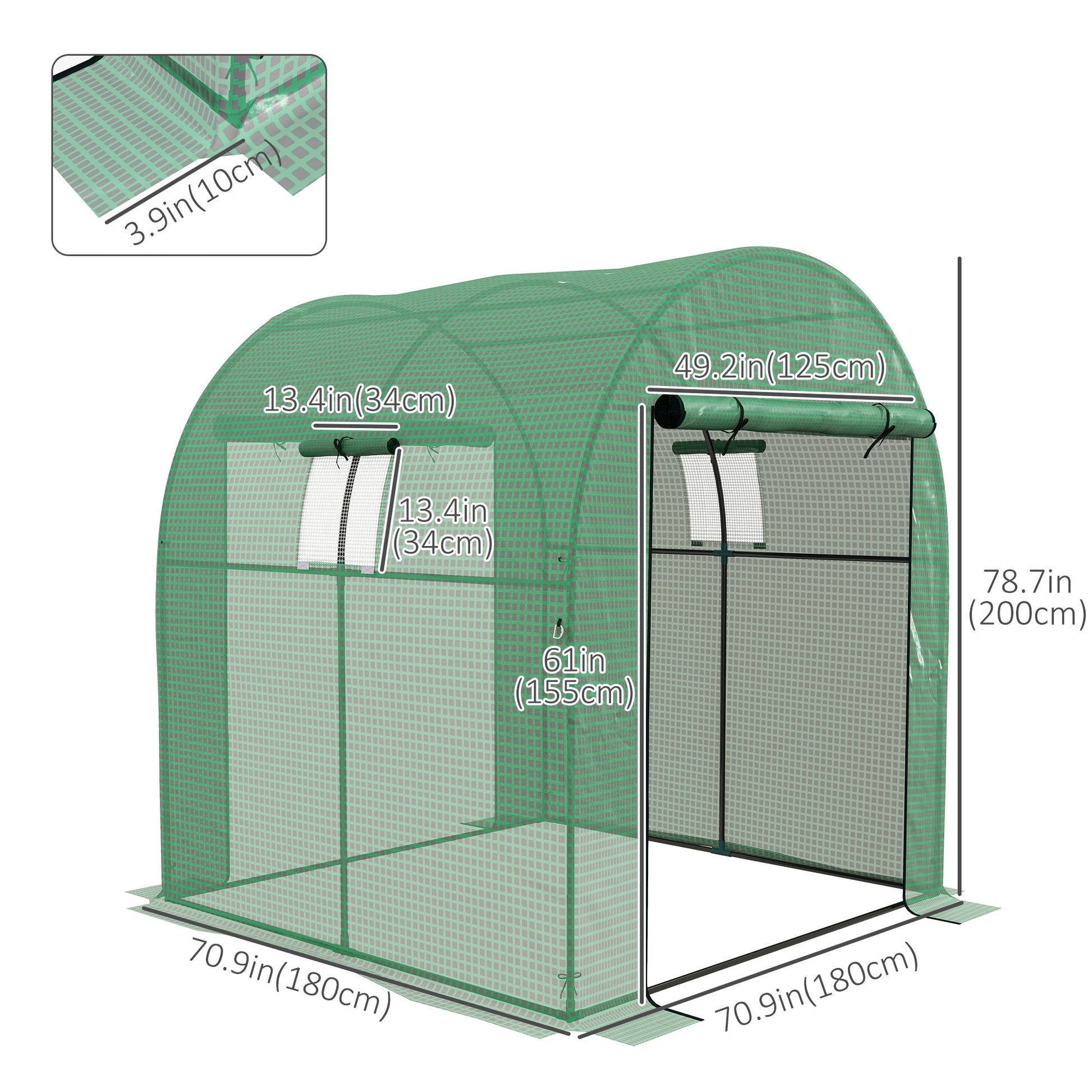 Tunnel Greenhouse Walk-in Green House with UV-resistant PE Cover, Doors and Mesh Windows, 6' x 6' x 6.6', Green Tunnel Greenhouses   at Gallery Canada