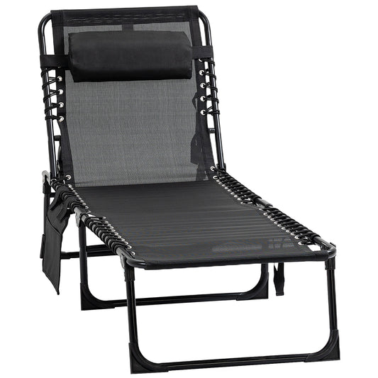 Outdoor Folding Chaise Lounge, Reclining Lounge Chair with Adjustable Backrest and Removable Pillow, Black Lounger Chairs   at Gallery Canada