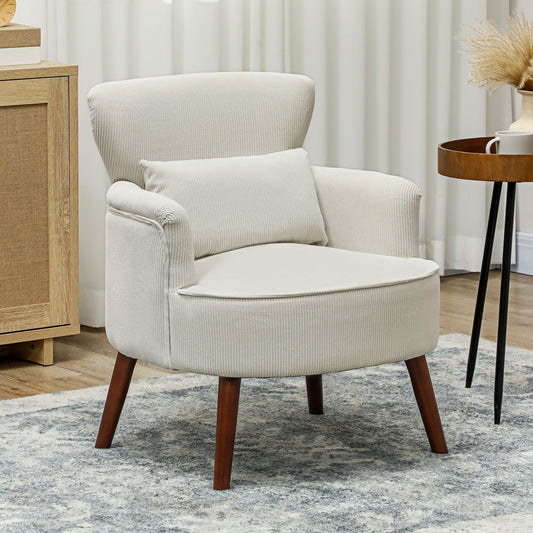 Modern Accent Chair, Upholstered Armchair with Solid Wood Legs and Lumbar Pillow for Living Room, Cream White Accent Chairs at Gallery Canada