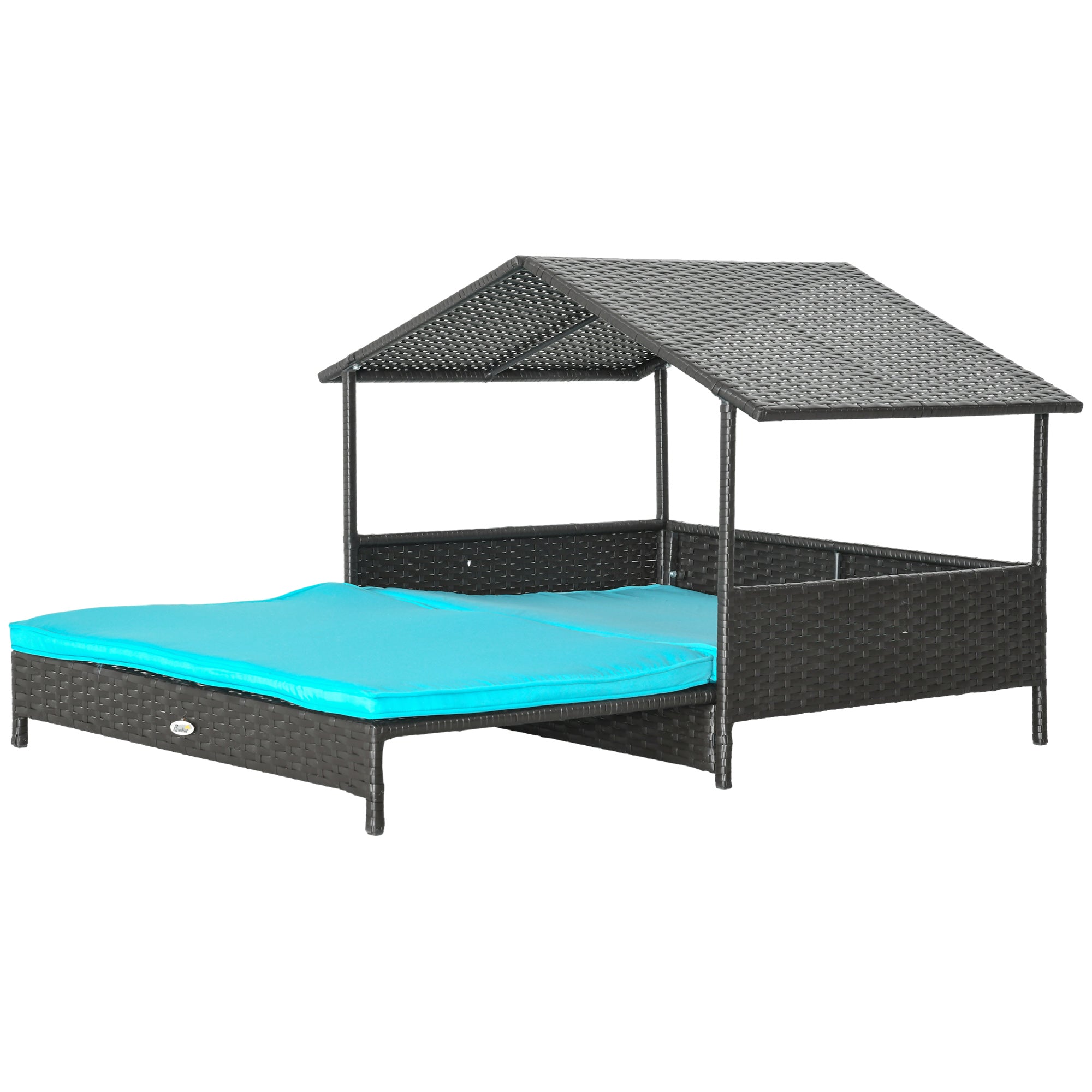 Outdoor Dog House Extendable Wicker Dog Bed with Soft Cushion Washable Cover, for Small and Medium Dogs, Blue Houses, Kennels & Pens Blue, Dark Brown at Gallery Canada