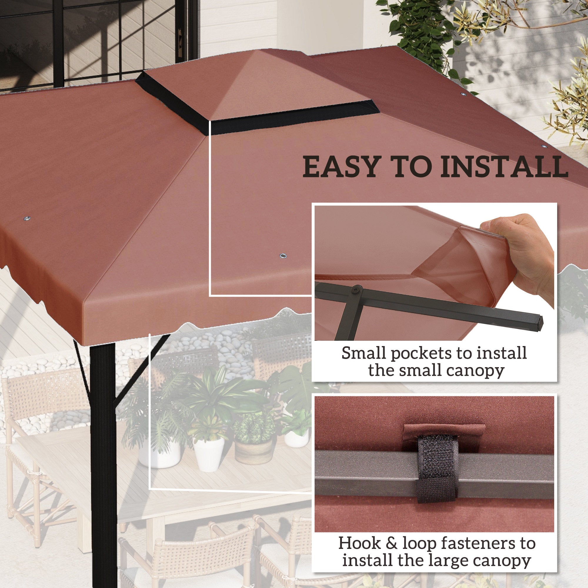 9.8' x 9.8' Gazebo Replacement Canopy, Gazebo Top Cover with Double Vented Roof for Garden Patio Outdoor TOP ONLY, Coffee Gazebo Canopy Replacement at Gallery Canada