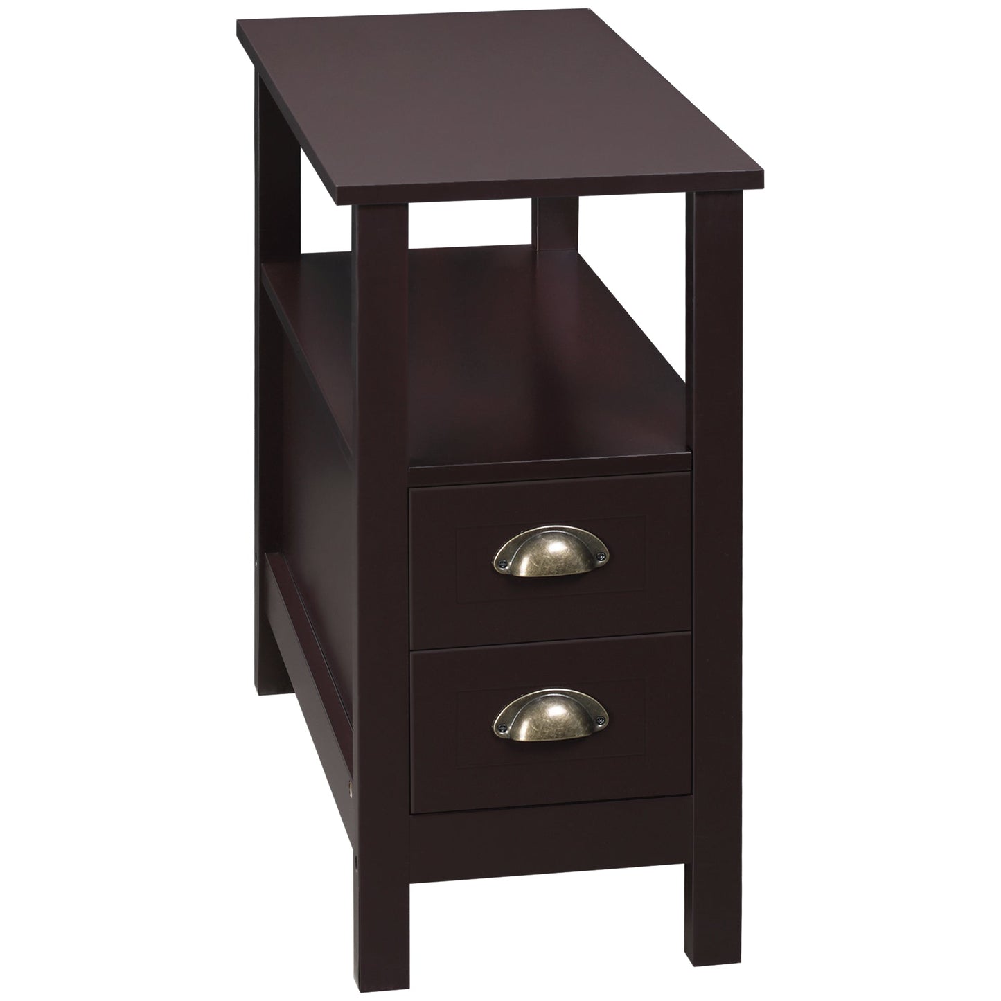 Slim End Table with 2 Drawers and Storage Shelf, Sofa Side Table for Living Room, Narrow Nightstand, Coffee Side Tables Coffee  at Gallery Canada