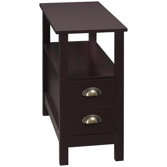 Slim End Table with 2 Drawers and Storage Shelf, Sofa Side Table for Living Room, Narrow Nightstand, Coffee - Gallery Canada