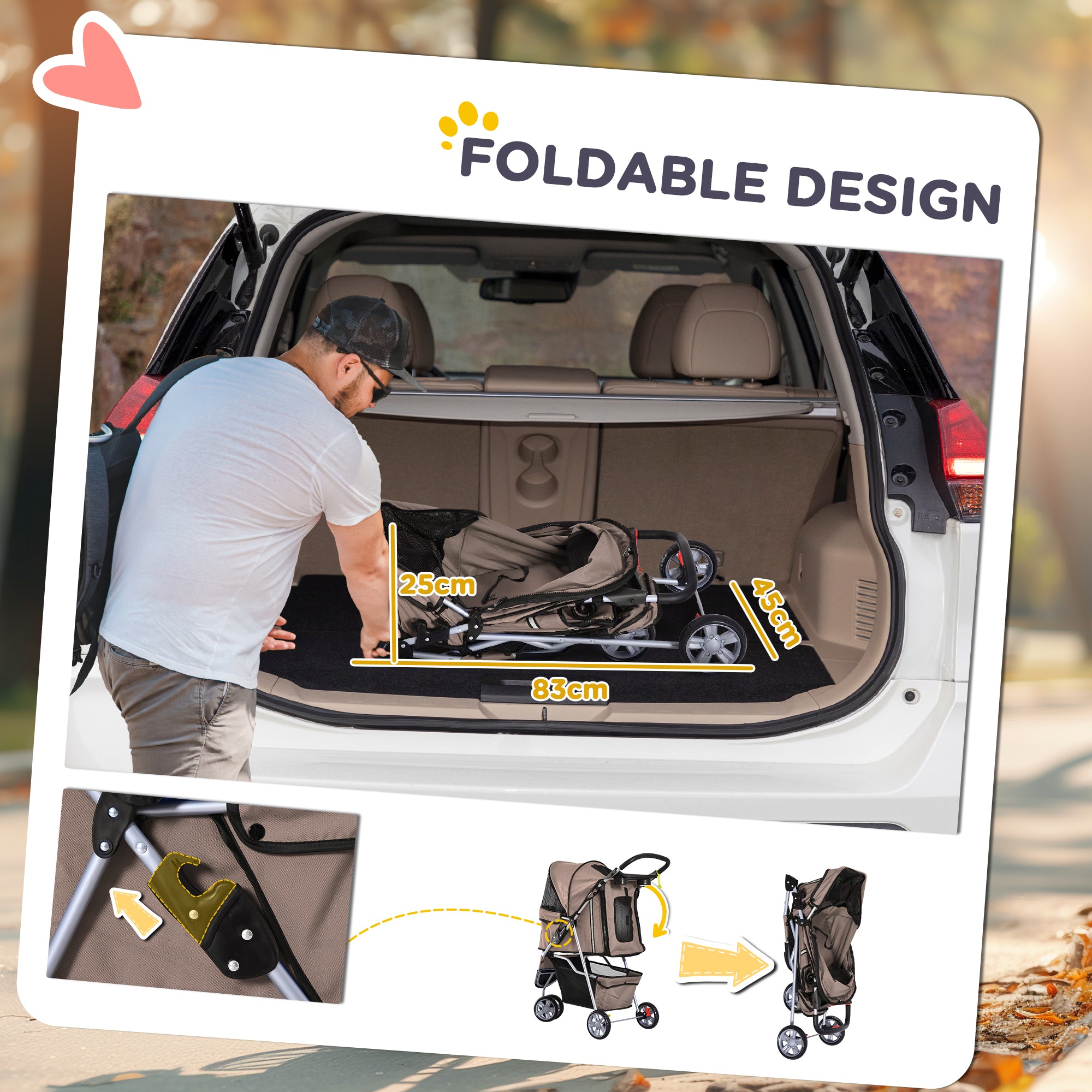Cat Stroller, 3 Wheels Foldable Dog Stroller with Storage Basket, Brake, Adjustable Canopy, Cupholders, Pet Stroller for Miniature and Small Dogs Travel, Coffee Dog Bike Trailers & Strollers at Gallery Canada