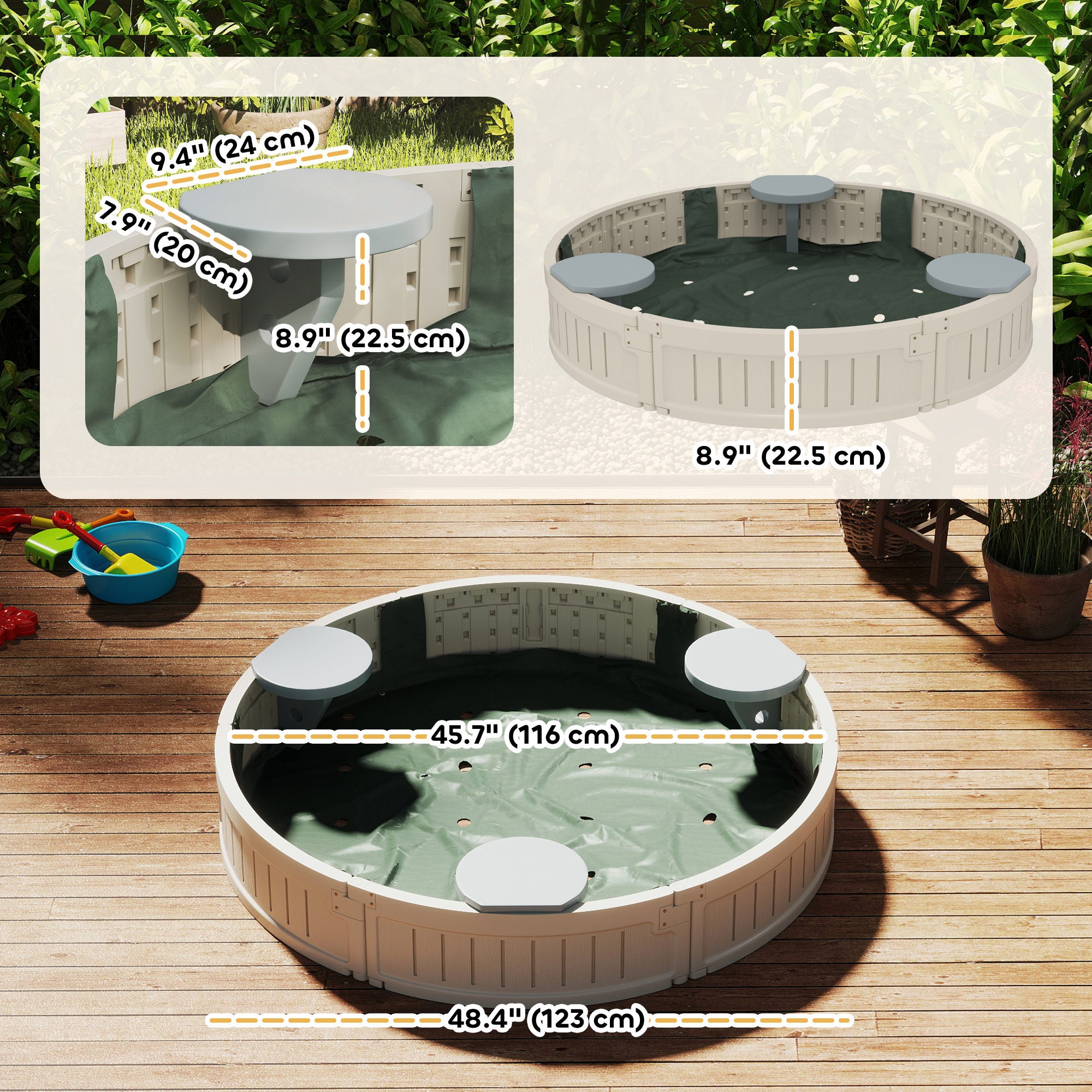 Kids Outdoor Sandbox with Cover Waterproof Oxford Canopy, Bottom Fabric Liner for 3-12 years old, Backyard, Cream White Sandboxes & Accessories at Gallery Canada