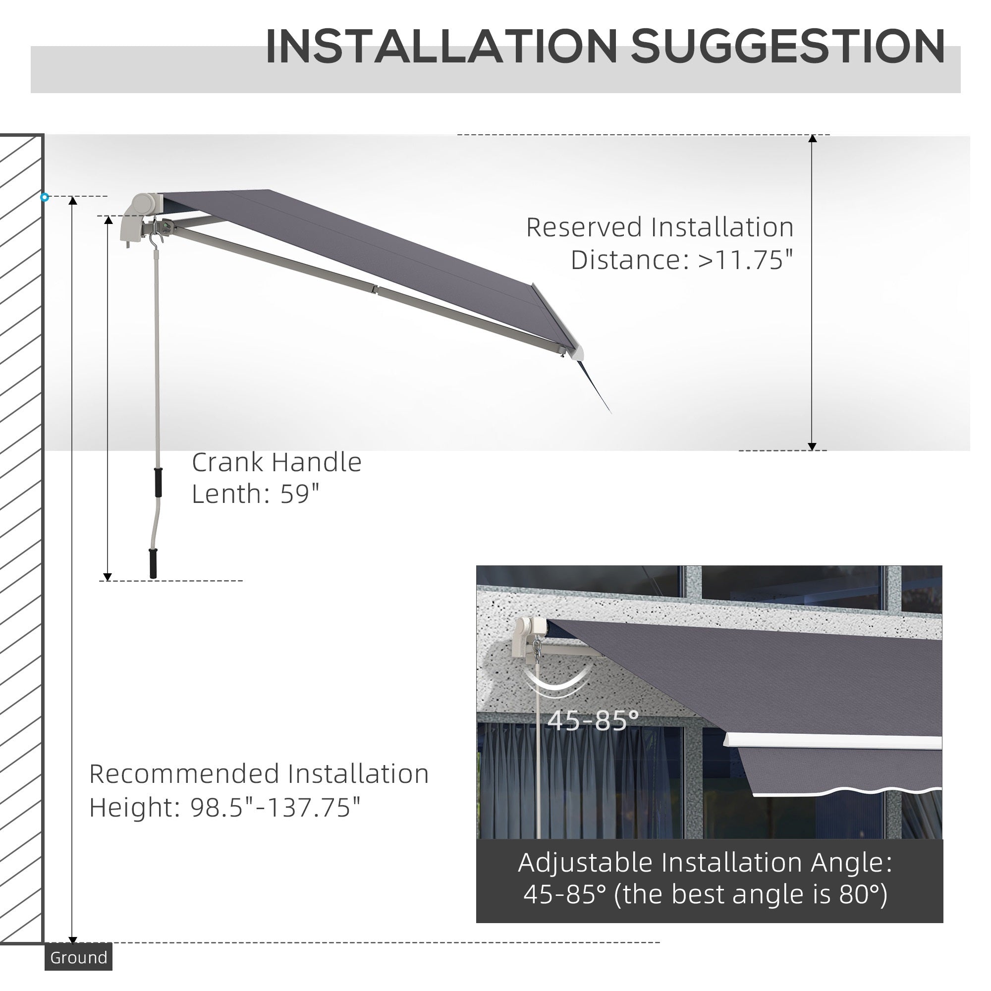 12' x 10' Manual Retractable Awning Outdoor Sunshade Shelter with Adjustable &; Versatile Design, Dark Grey Patio Awnings at Gallery Canada