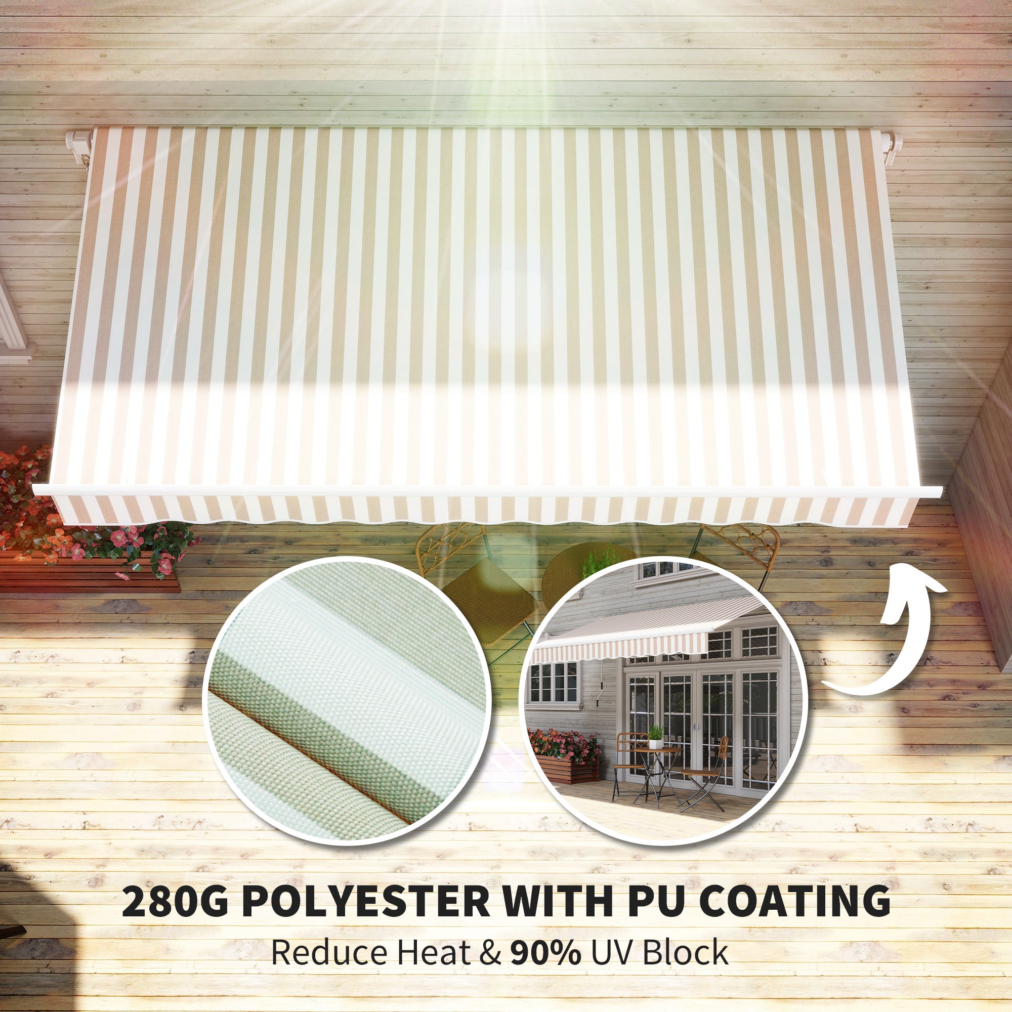 12' x 10' Retractable Awning Patio UV Resistant Fabric and Aluminum Frame for Deck, Balcony, Yard, Beige Deck Awnings at Gallery Canada