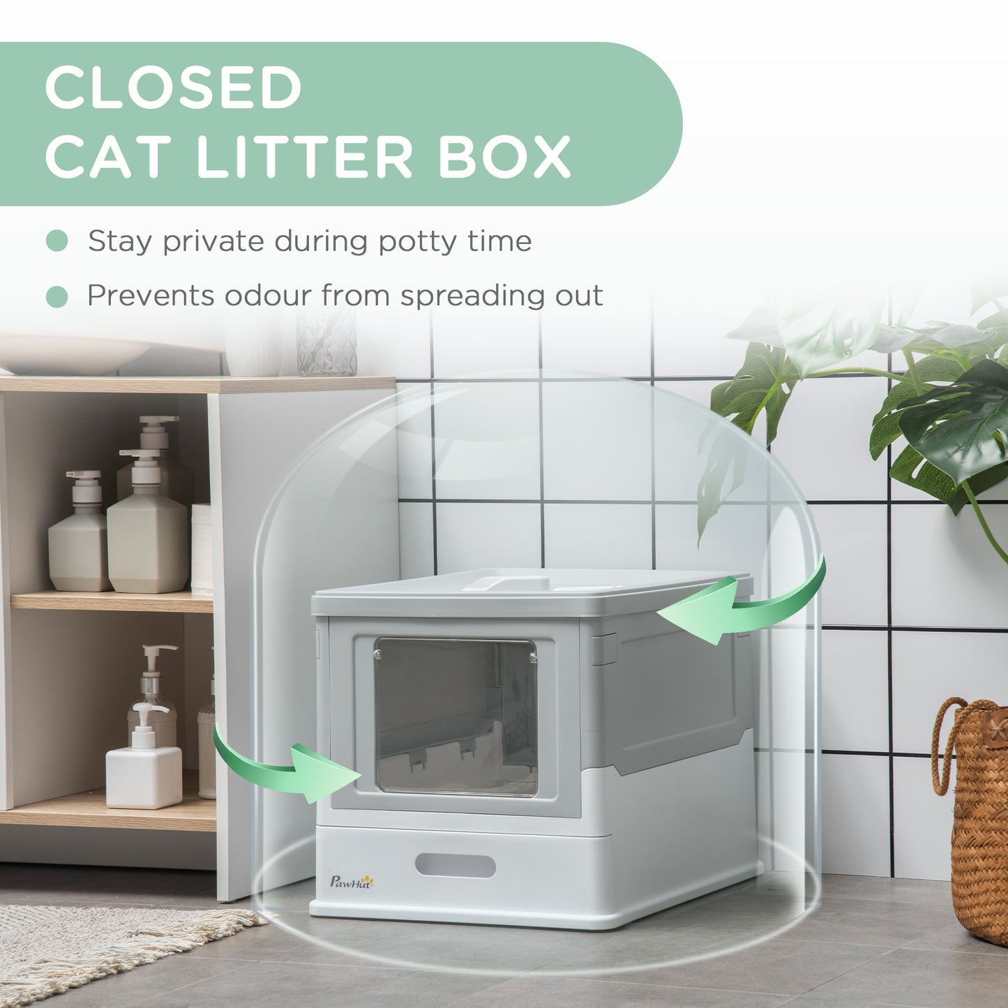 Top Entry Enclosed Kitty Litter Box with Scoop, Tray, Front Entry, Large Space, Foldable, Portable, Grey Cat Litter Box Enclosures   at Gallery Canada