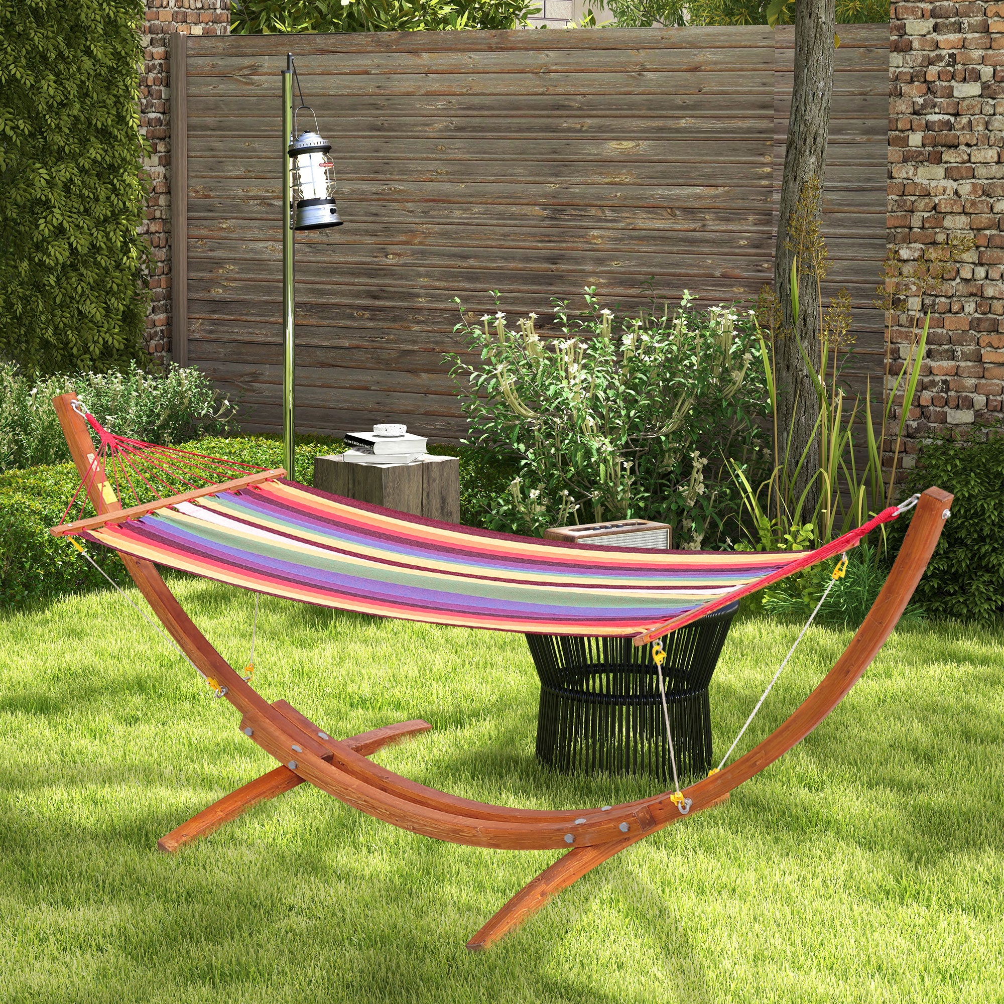 10' Outdoor Swing Hammock, Hammock with Wood Stand Rainbow Bed, Heavy Duty Roman Arc Hammock for Patio, Backyard, Balcony, Porch, Multi Color Hammocks with Stand at Gallery Canada
