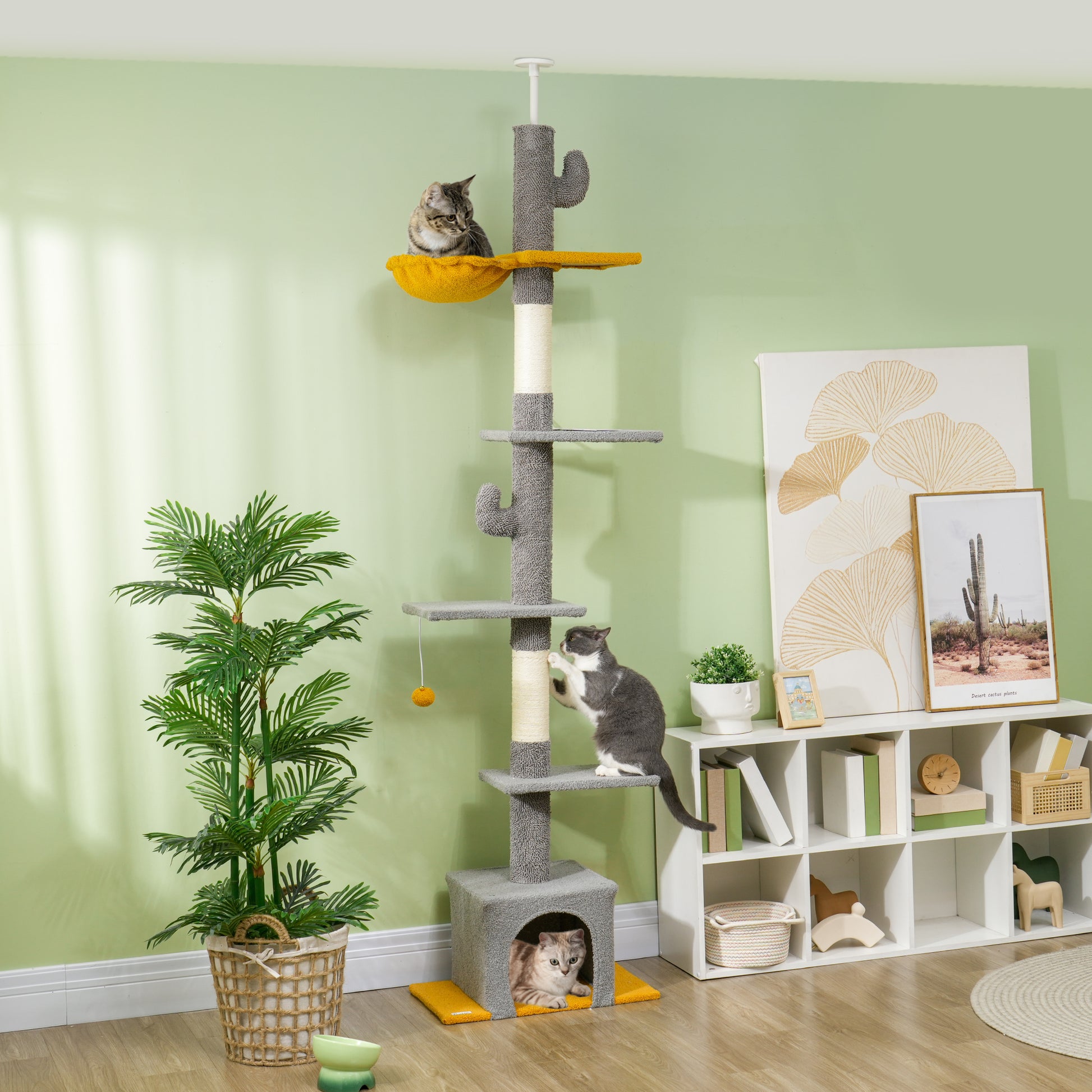 Floor to Ceiling Cat TreeTower with 90.5"-108" Adjustable Height, Scratching Posts, Hammock, Comdo, Toy Ball, Light Grey Floor to Ceiling Cat Trees Multi Colour  at Gallery Canada