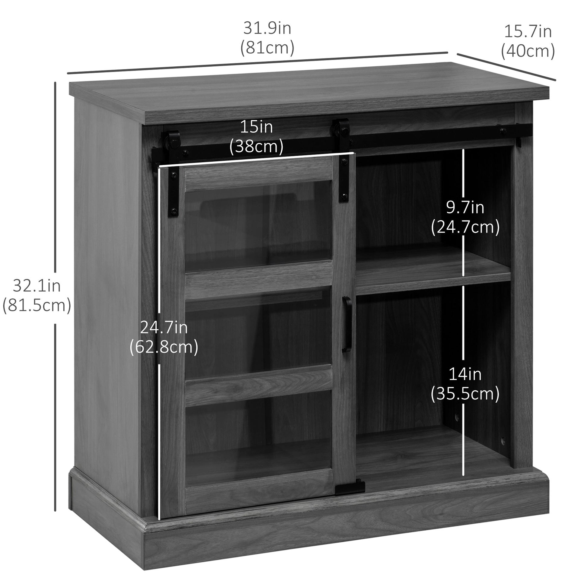 Buffet Cabinet Kitchen Storage Sideboard with Glass Sliding Door, Adjustable Shelf for Dining Room, Gray Bar Cabinets   at Gallery Canada