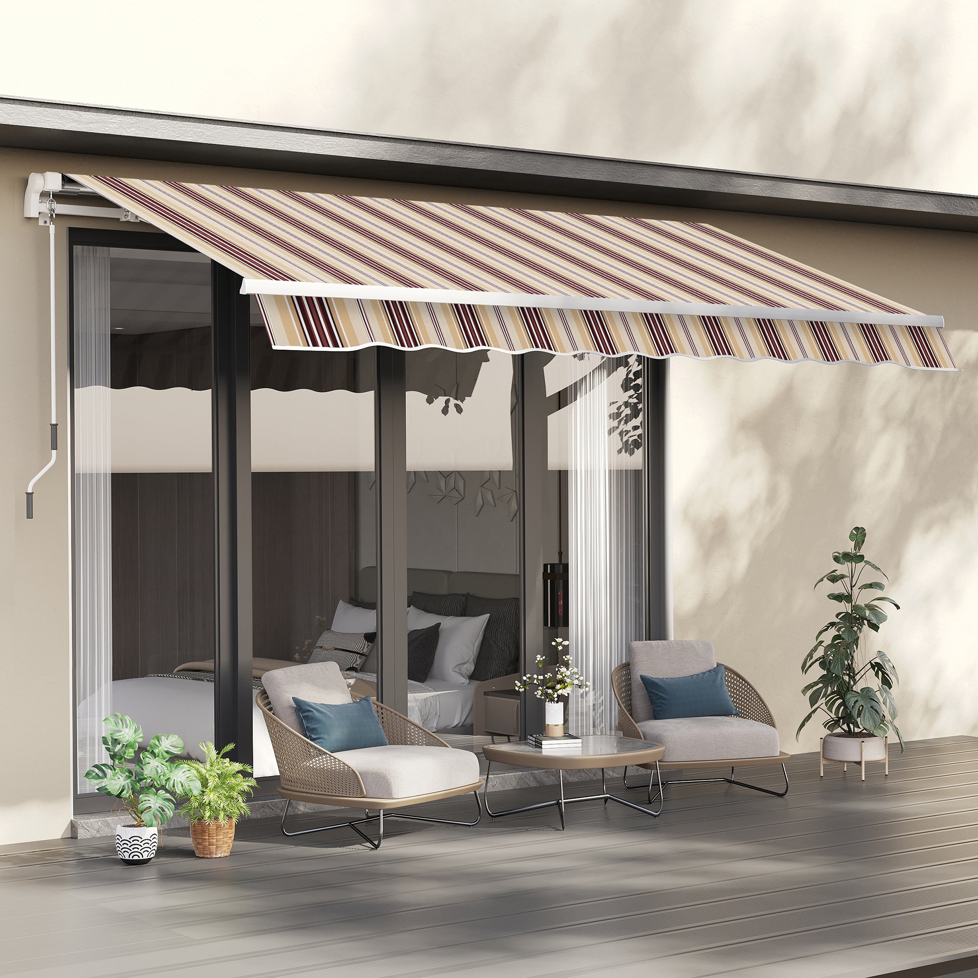 10' x 8' Manual Retractable Awning, Sun Shade Shelter Canopy, with Aluminum Frame and UV Protection for Patio Deck Yard Window Door, Red Stripe Deck Awnings at Gallery Canada