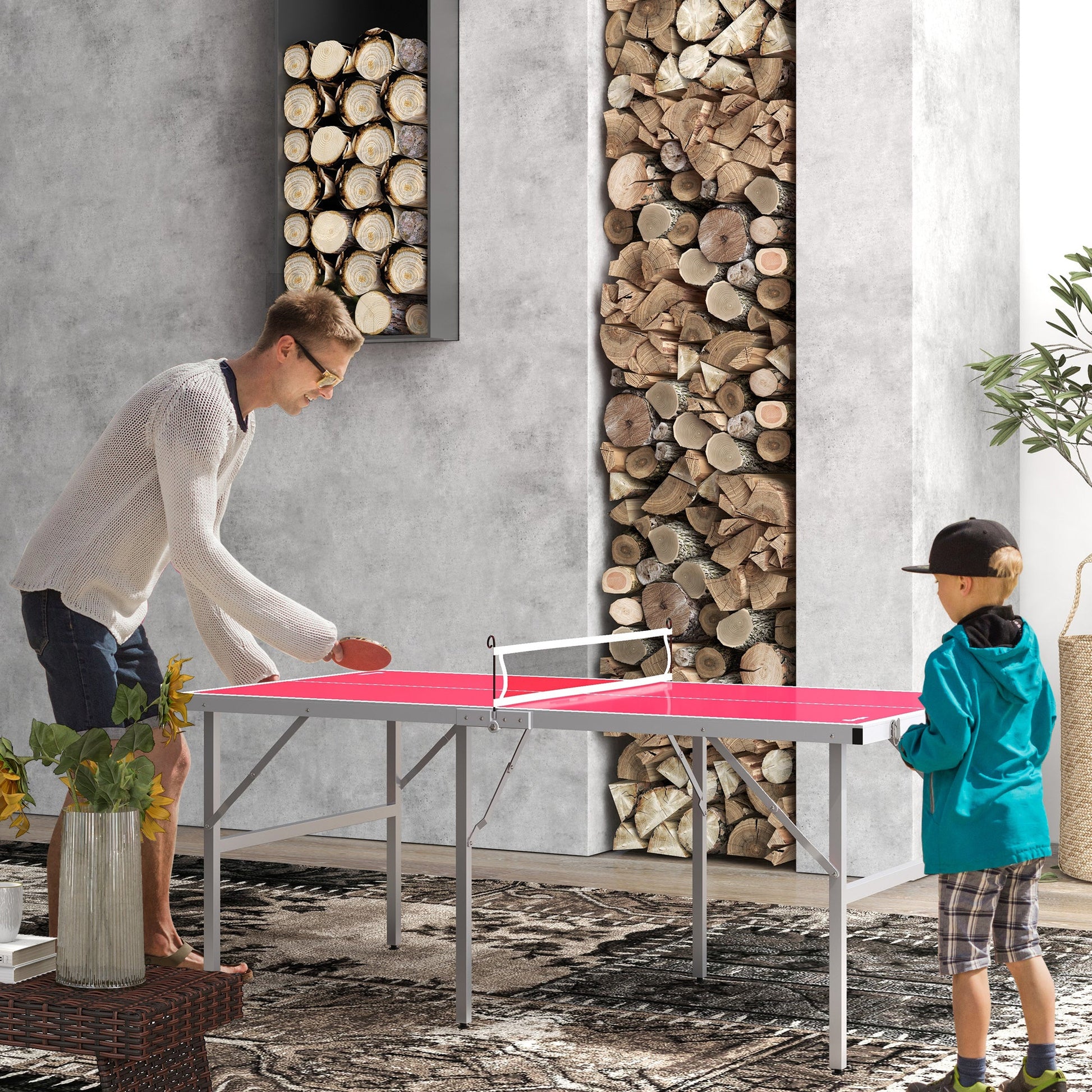 Portable Ping Pong Table Set, Table Tennis Table w/ Net, 2 Paddles, 3 Balls for Outdoor and Indoor, Easy Assembly, Red Game Tables   at Gallery Canada