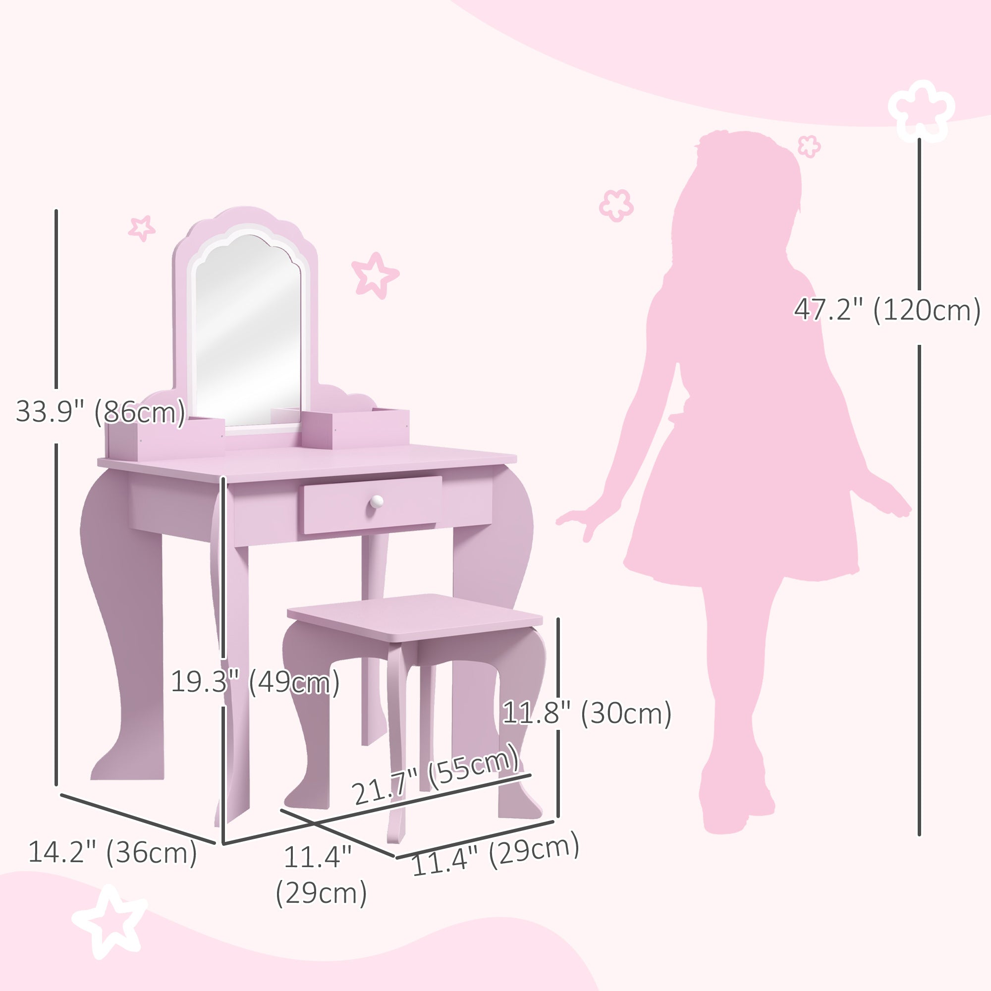 Makeup Vanity with Mirror and Stool, Cloud Design, Drawer, Storage Boxes, for 3-6 Years Old, Pink Toy Vanity   at Gallery Canada