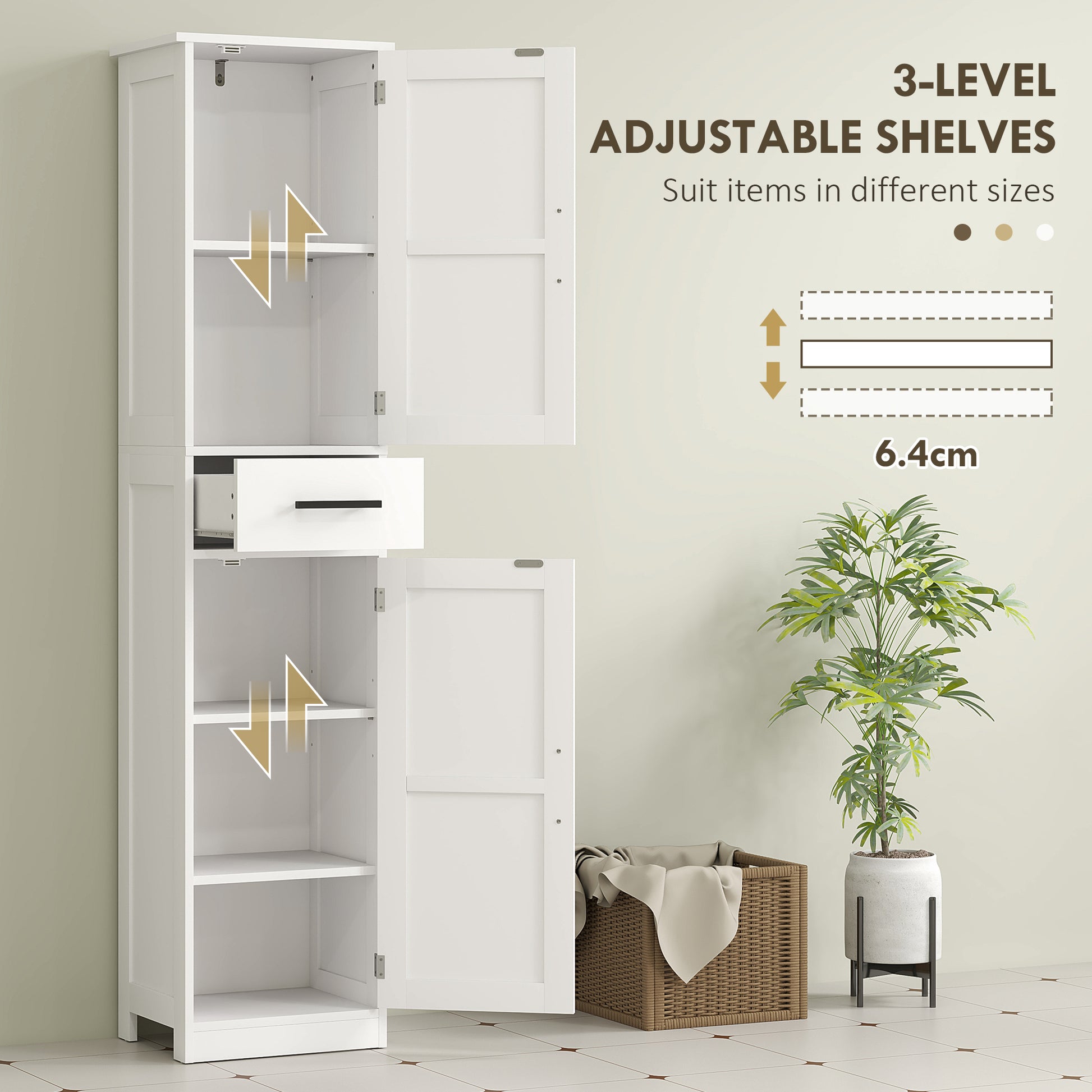 67" Tall Bathroom Cabinet, Narrow Bathroom Storage Cabinet with Drawer, Barn Doors and Adjustable Shelves, White Bathroom Cabinets at Gallery Canada