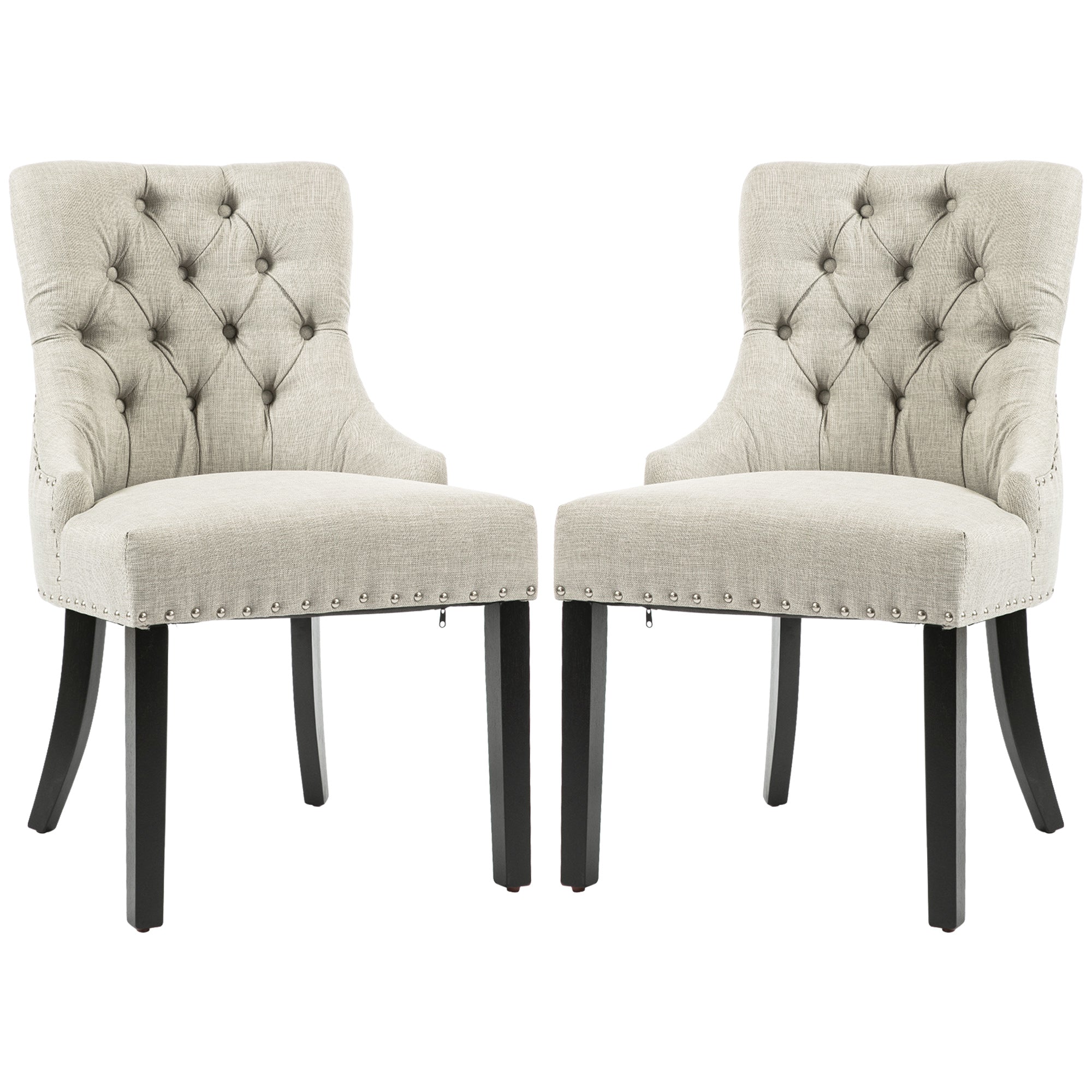 Swoop Air Linen Fabric Dining Chair Set of 2 with Nailhead Trim and Wood Legs Light Grey Dining Chairs   at Gallery Canada