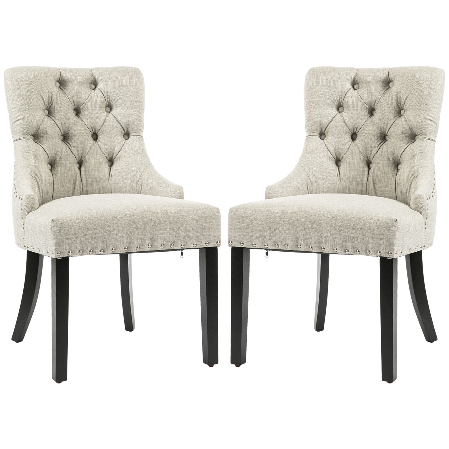 Swoop Air Linen Fabric Dining Chair Set of 2 with Nailhead Trim and Wood Legs Light Grey Dining Chairs   at Gallery Canada