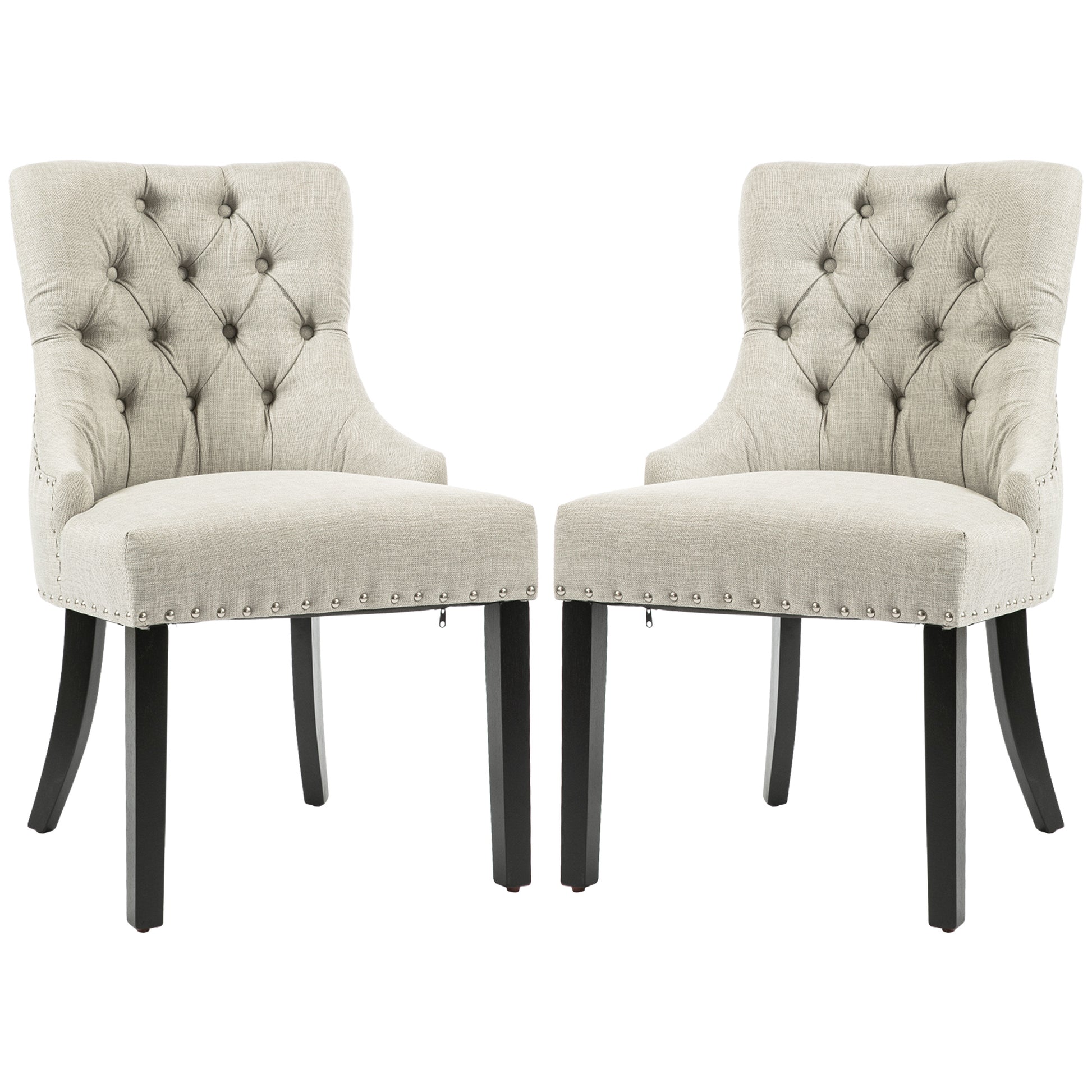 Swoop Air Linen Fabric Dining Chair Set of 2 with Nailhead Trim and Wood Legs Light Grey Dining Chairs   at Gallery Canada