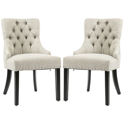 Swoop Air Linen Fabric Dining Chair Set of 2 with Nailhead Trim and Wood Legs Light Grey Dining Chairs   at Gallery Canada