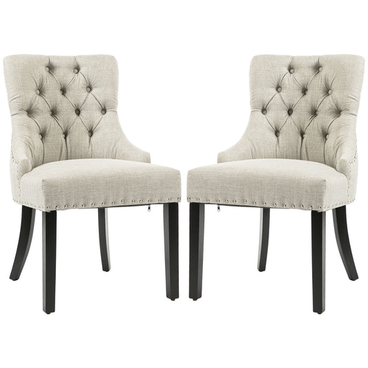 Swoop Air Linen Fabric Dining Chair Set of 2 with Nailhead Trim and Wood Legs Light Grey Dining Chairs   at Gallery Canada