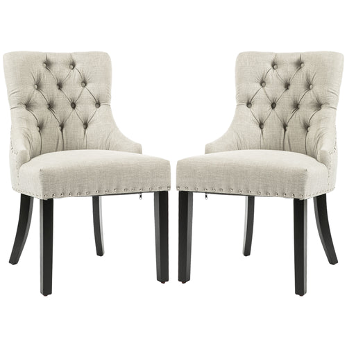 Swoop Air Linen Fabric Dining Chair Set of 2 with Nailhead Trim and Wood Legs Light Grey