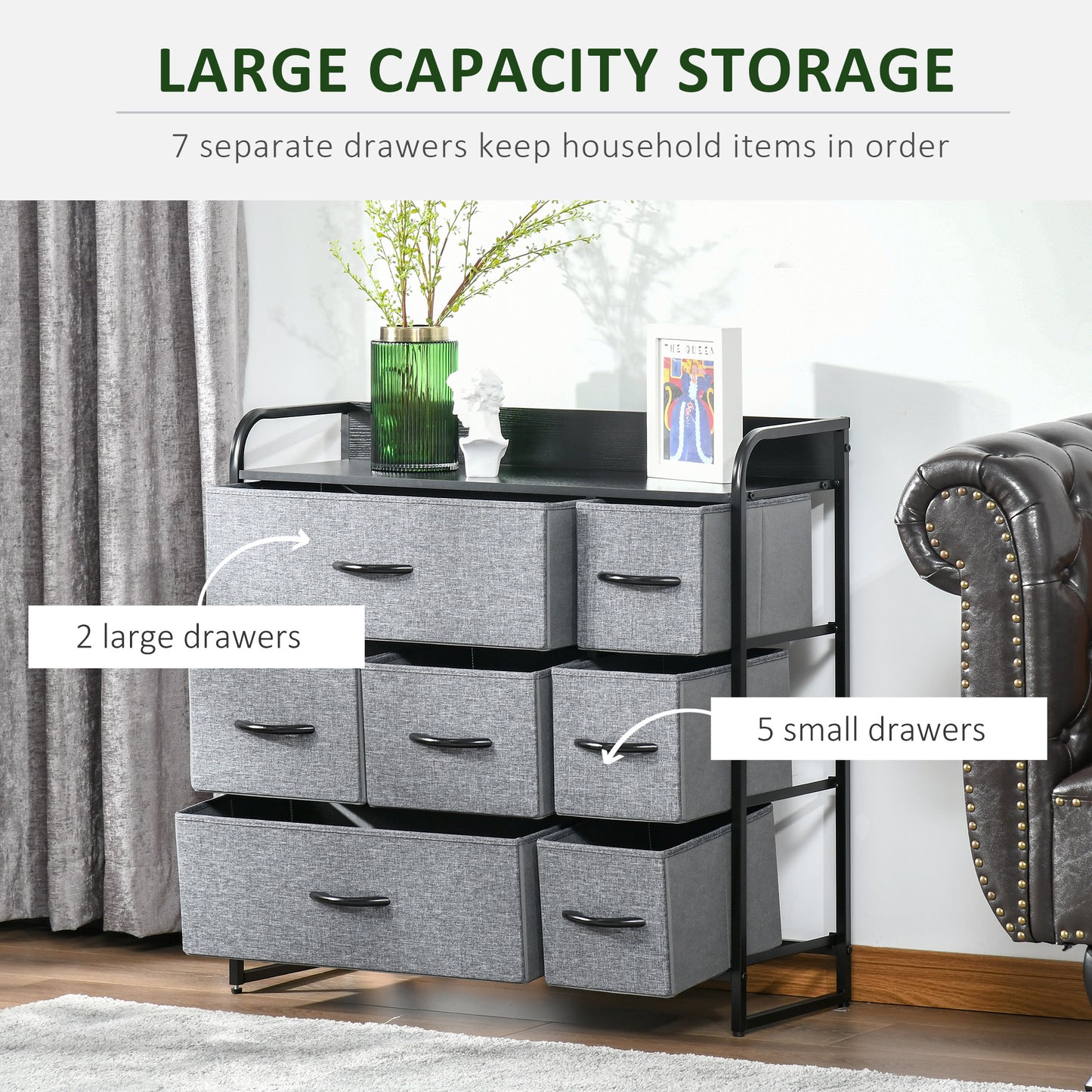 7-Bin Dresser Storage Tower Cabinet Organizer Unit, Easy Pull Fabric Bins with Metal Frame for Bedroom Storage Cabinets   at Gallery Canada