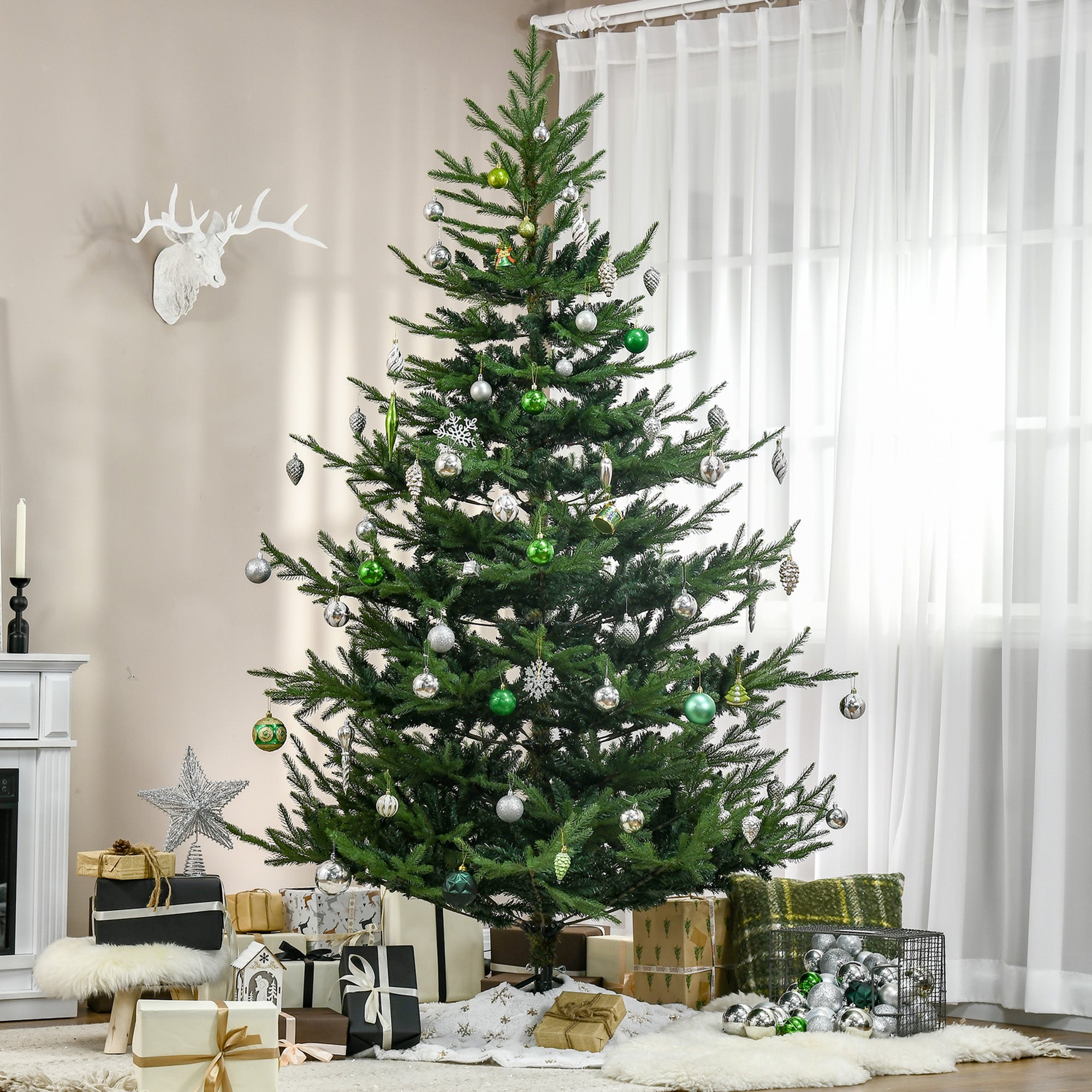 7.5ft Artificial Christmas Tree with Metal Base, Xmas Tree Artificial Christmas Trees Green  at Gallery Canada