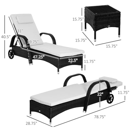 Patio Rattan Lounge Set has a Wheeled Wicker Chaise Lounge Chair and A Table with A Tempered Glass Top, White Chaise Loungers   at Gallery Canada