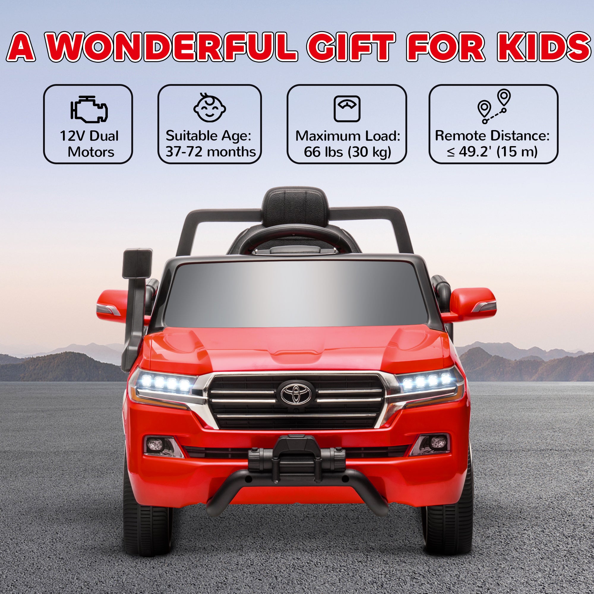 12V Toyota LAND CRUISER Licensed Kids Car w/ Remote Control, Four Wheel Spring Suspension, Soft Start, LED Light, Red Electric Toy Cars   at Gallery Canada