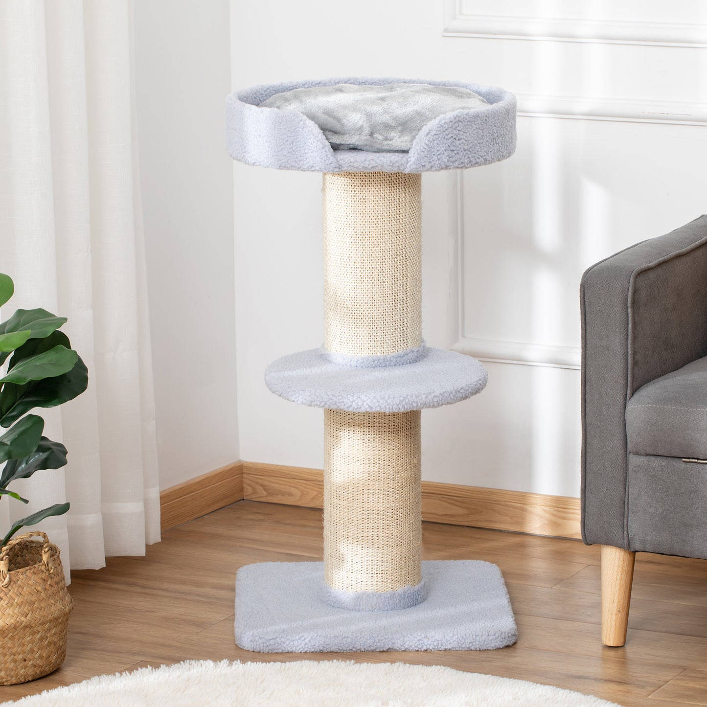 Cat Tree Kitty Tower with Sisal Mat Scratching Post, Cat Bed, Cushion, Perch, 18" x 18" x 36", Light Blue Cat Trees at Gallery Canada