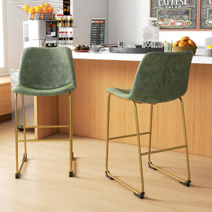 Bar Height Stools Set of 2, PU Leather Upholstered Stools for Kitchen Island, Modern Bar Chairs, Dark Green Bar Stools   at Gallery Canada