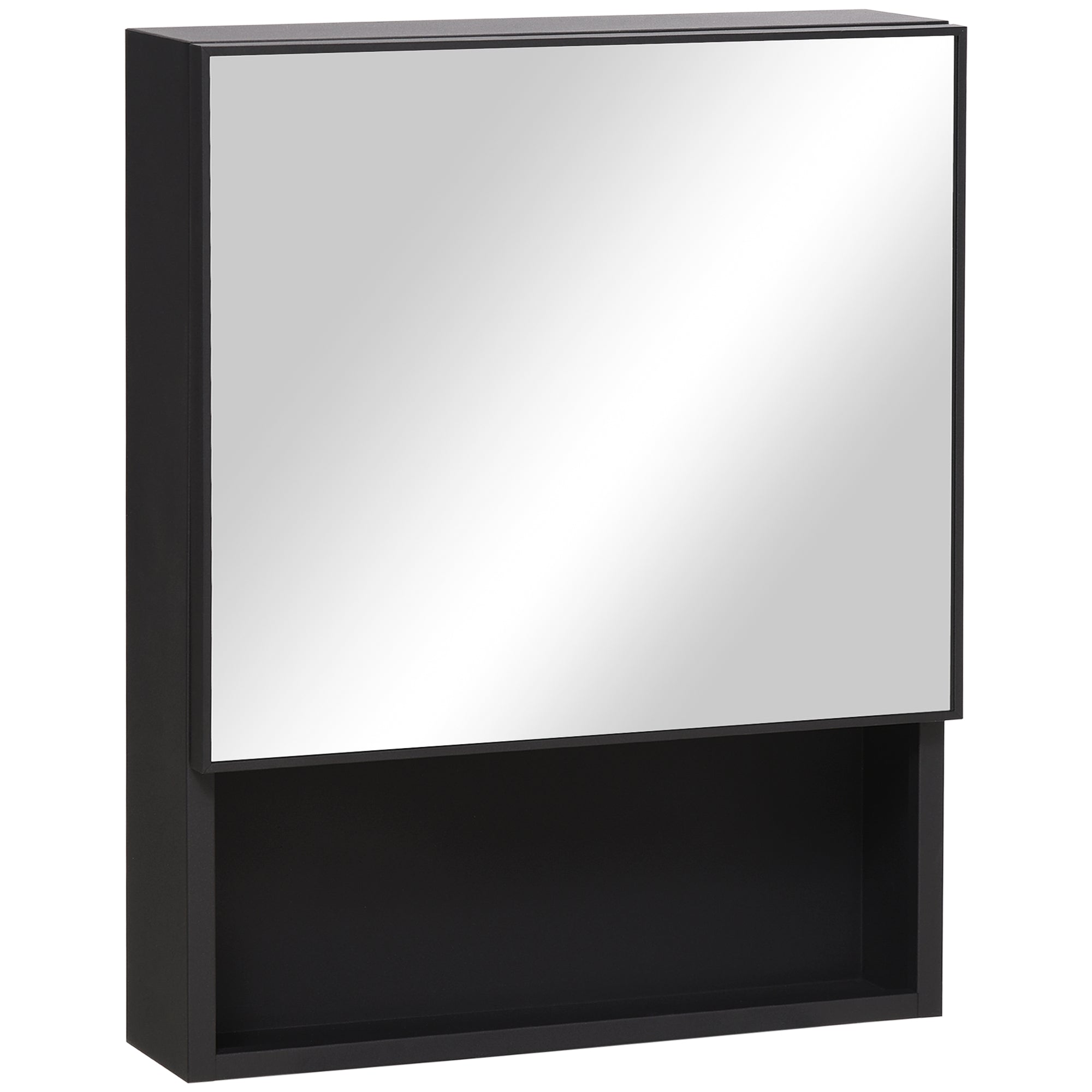 Bathroom Medicine Cabinet, Wall-Mounted Mirror Cabinet with Single Door, Storage Shelves and Stainless Steel Frame for Laundry Room, Black Mirror Medicine Cabinets Black  at Gallery Canada