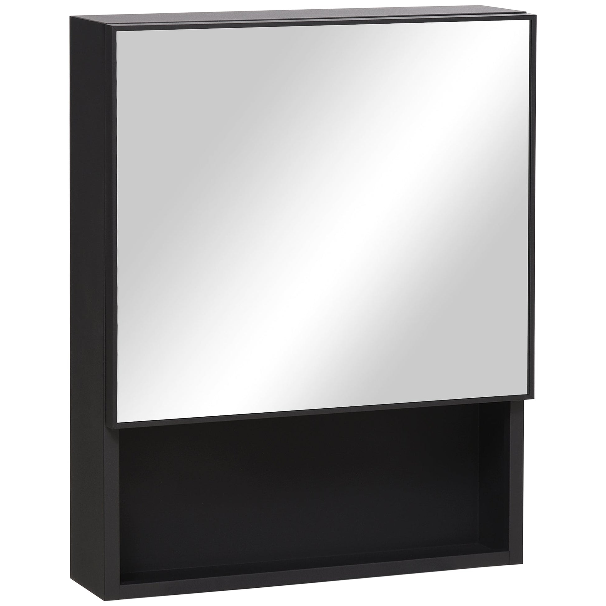 Bathroom Medicine Cabinet, Wall-Mounted Mirror Cabinet with Single Door, Storage Shelves and Stainless Steel Frame for Laundry Room, Black Mirror Medicine Cabinets Black  at Gallery Canada