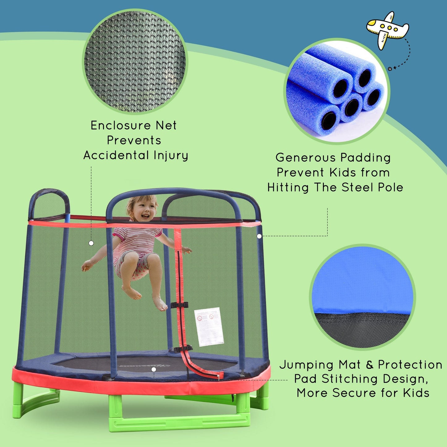 84.75" Kids Trampoline 7 FT Indoor Outdoor Trampolines with Safety Net Enclosure Built-in Zipper Padded Covering, for Boys and Girls, Red Trampolines   at Gallery Canada