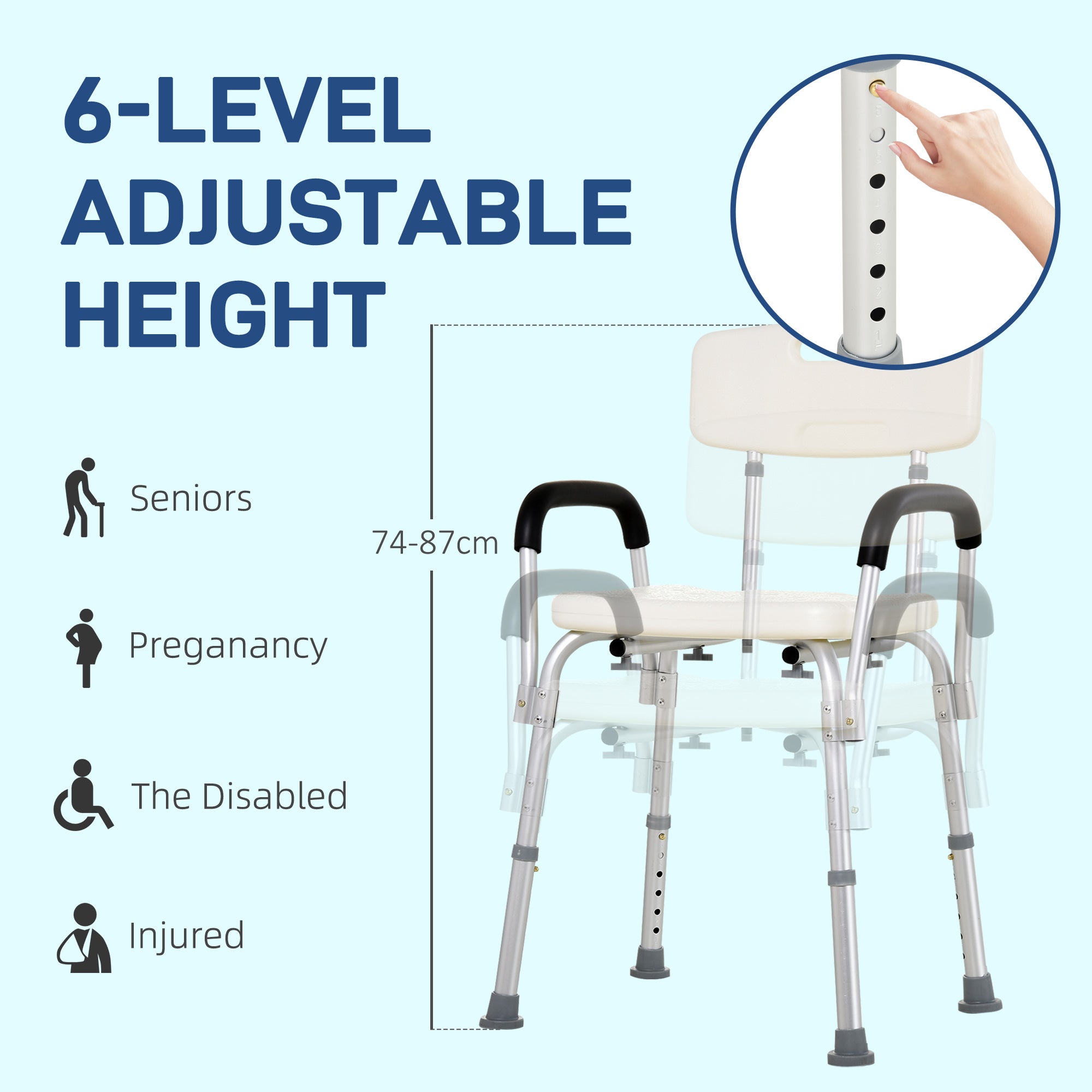 Adjustable Medical Shower Chair with Back, Bathtub Bench Bath Seat with Padded Arms, Non Slip Tub Safety for Disabled, Seniors, Elderly Bath Chairs at Gallery Canada