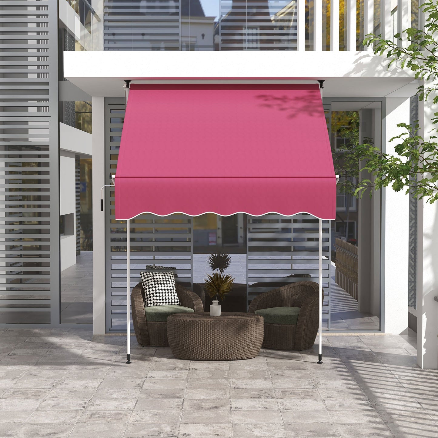 6.6'x5' Manual Retractable Patio Awning Sun Shelter Window Door Deck Canopy, Water Resistant UV Protector, Wine Red Patio Awnings   at Gallery Canada