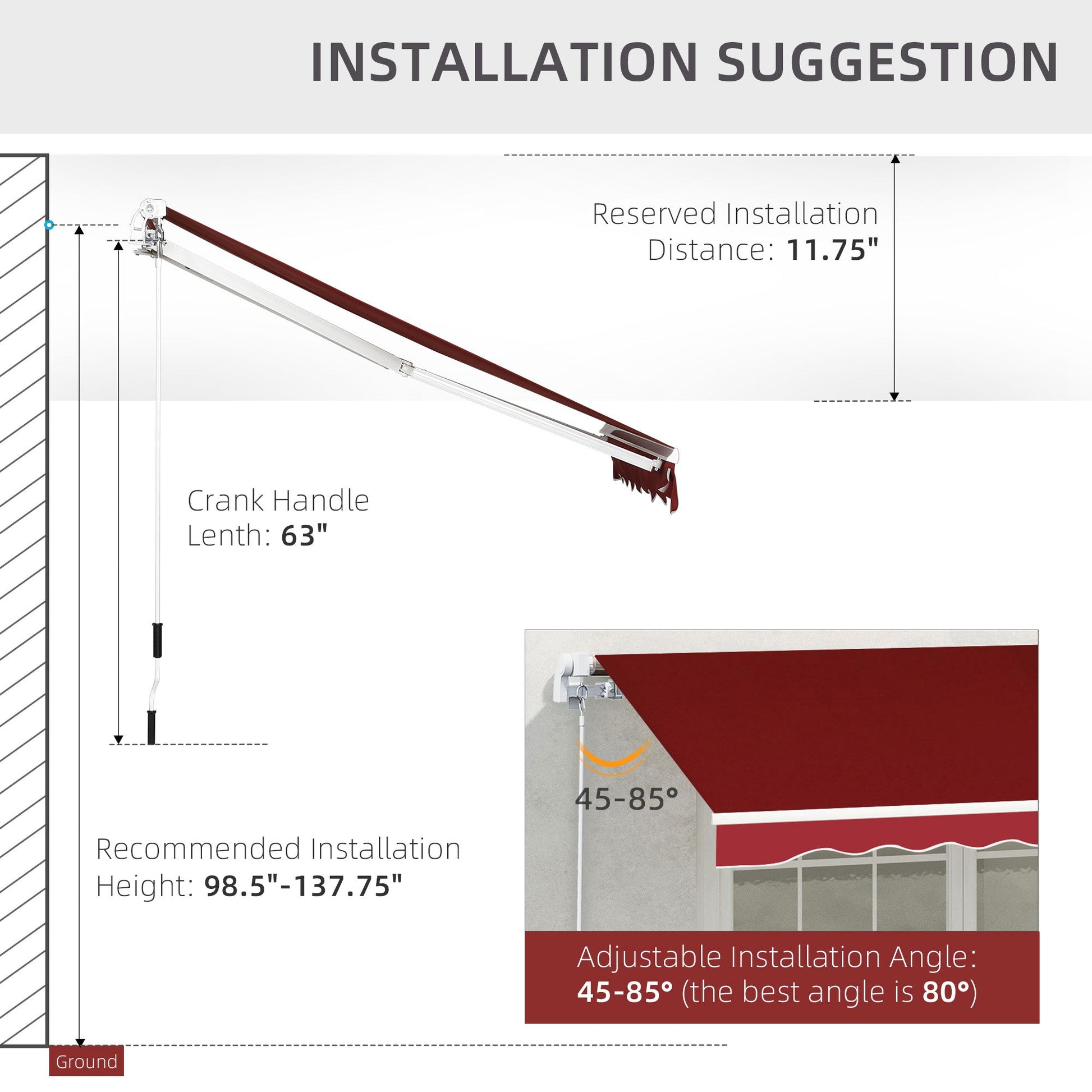 8'x7' Patio Awning Manual Retractable Sun Shade Outdoor Deck Canopy Shelter, Wine Red Deck Awnings   at Gallery Canada