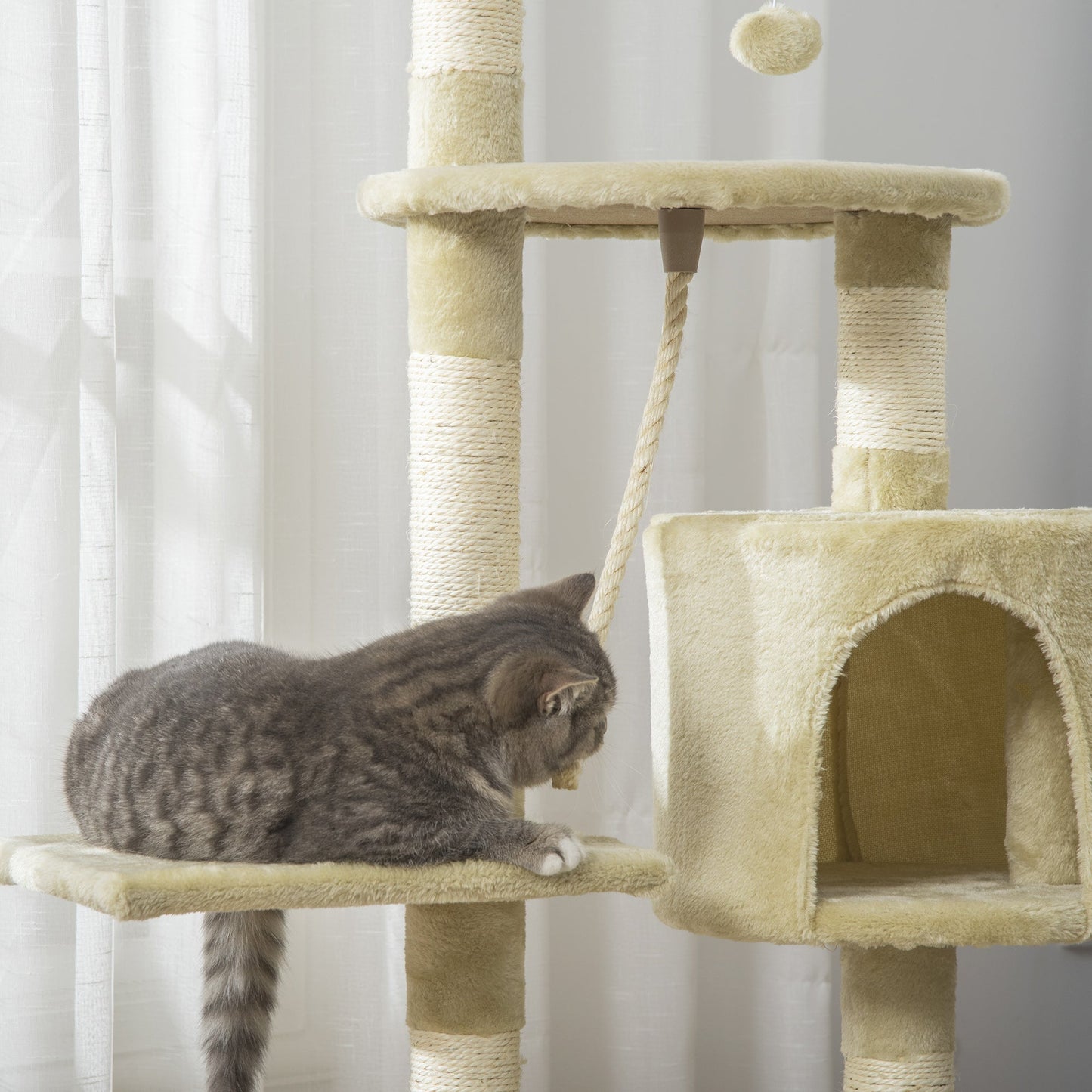 44" Scratching Cat Tree Multi Level Activity Center Kitty Condo Furniture Post Beige Cat Posts   at Gallery Canada