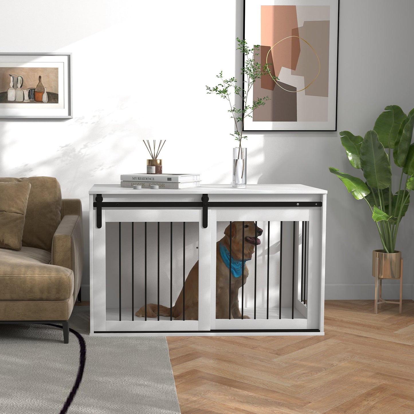 46.5" Dog Crate Furniture, Dog Crate End Side Table for Extra Large Dogs, White Houses, Kennels & Pens   at Gallery Canada